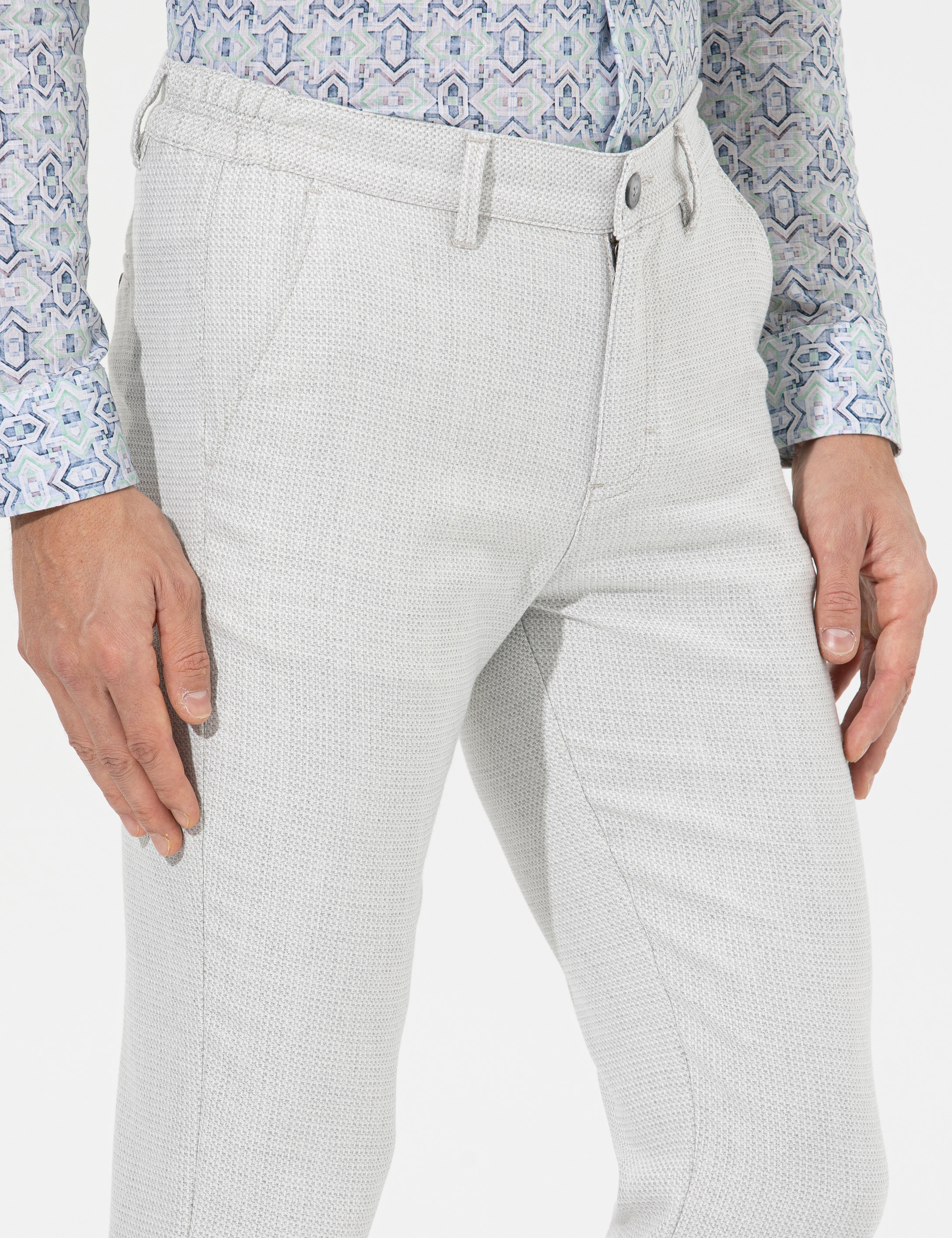 Gri Slim Fit Beli Lastikli Kanvas Pantolon - Image 7