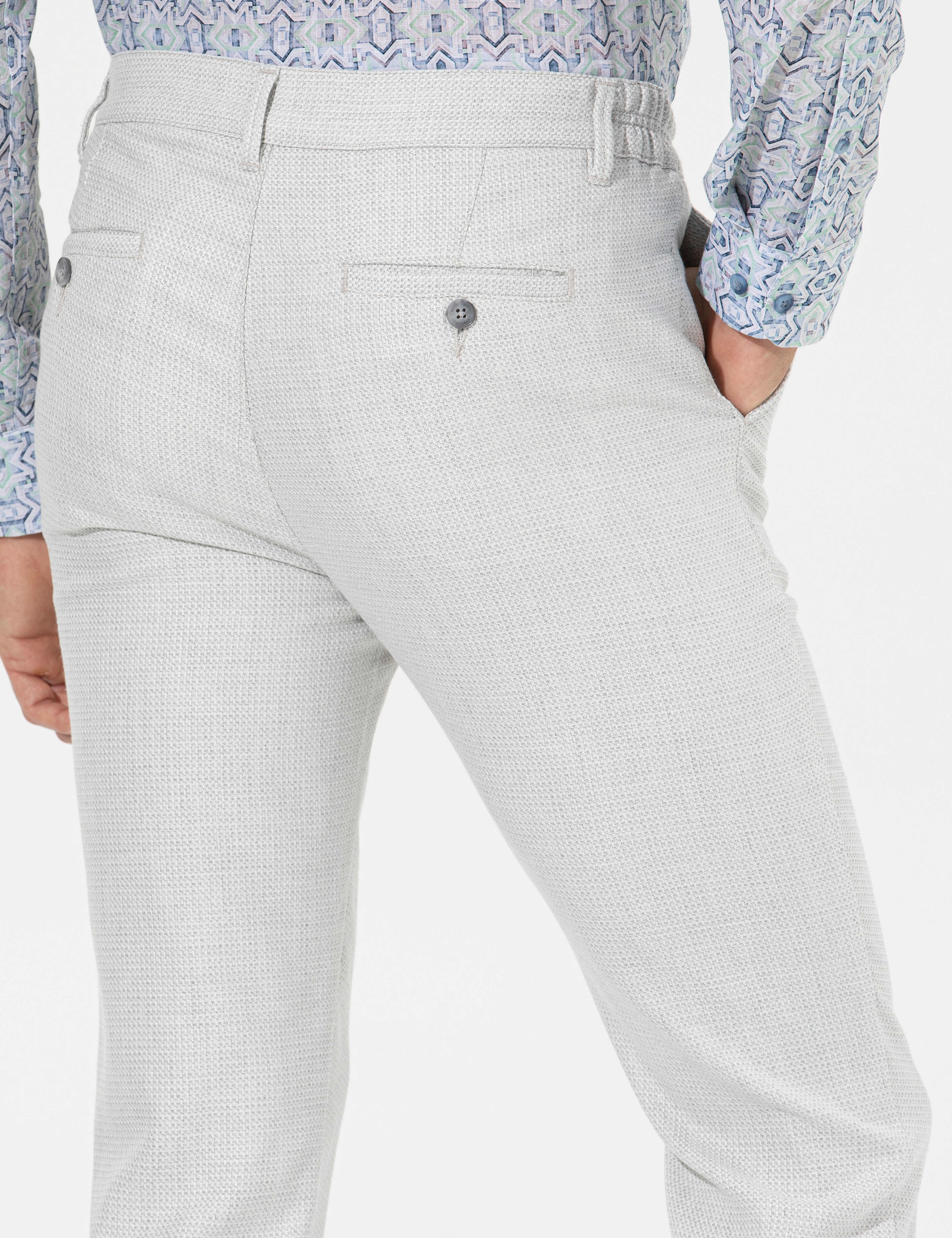 Gri Slim Fit Beli Lastikli Kanvas Pantolon