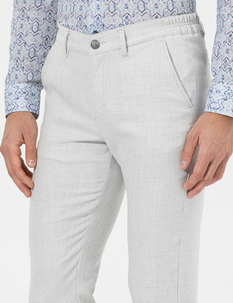 Gri Slim Fit Beli Lastikli Kanvas Pantolon