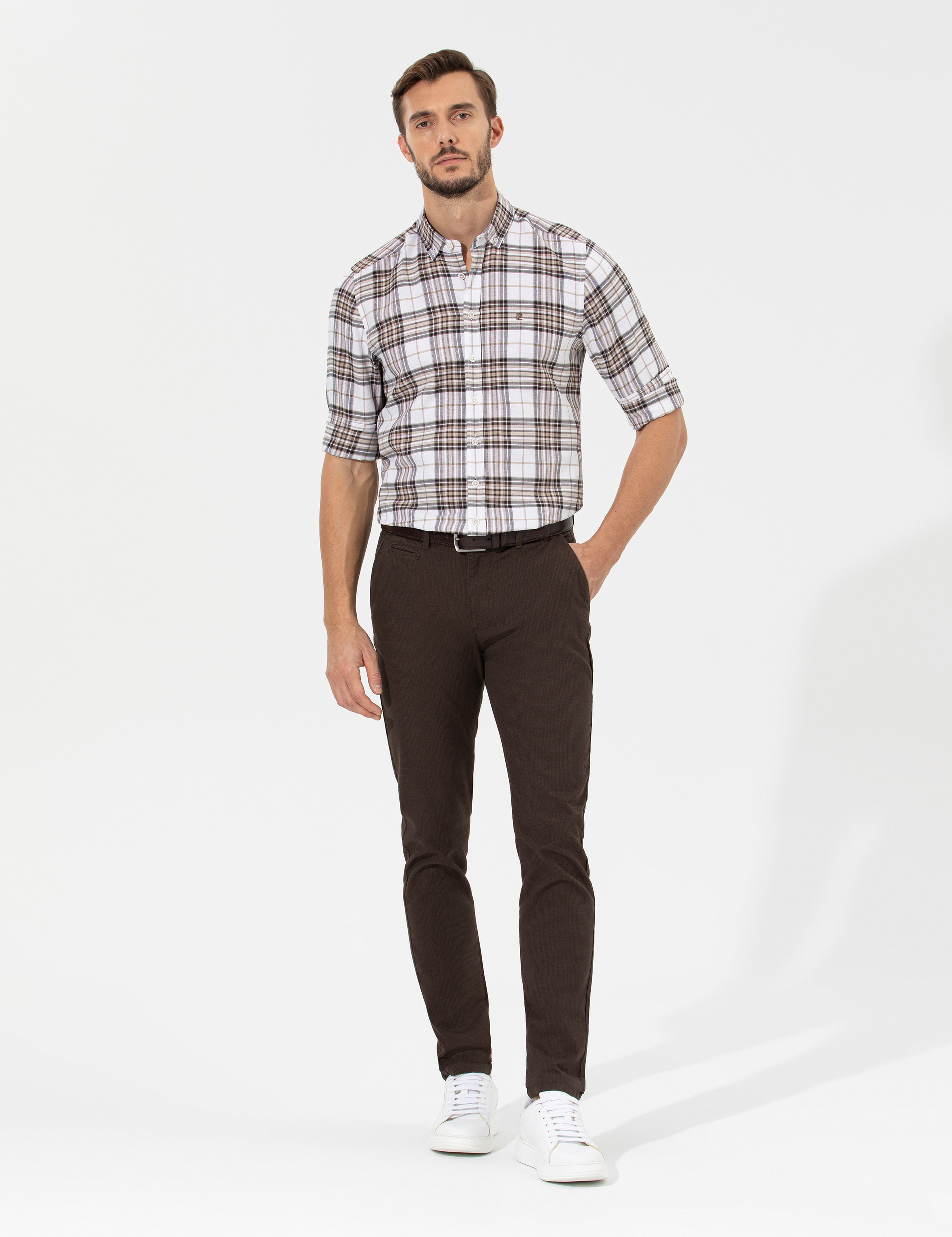 Kahverengi Slim Fit Kanvas Pantolon - Image 1