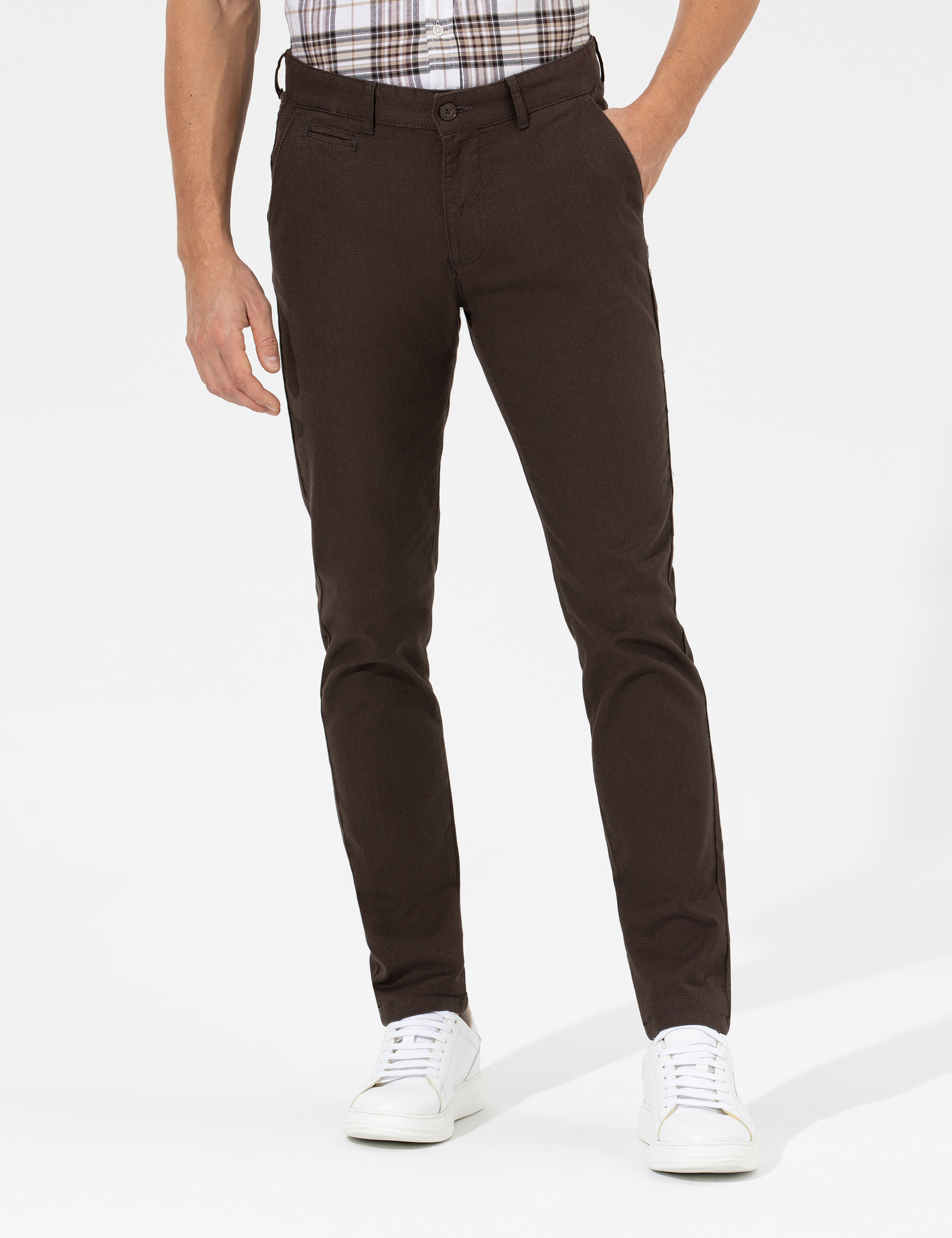 Kahverengi Slim Fit Kanvas Pantolon - Image 2
