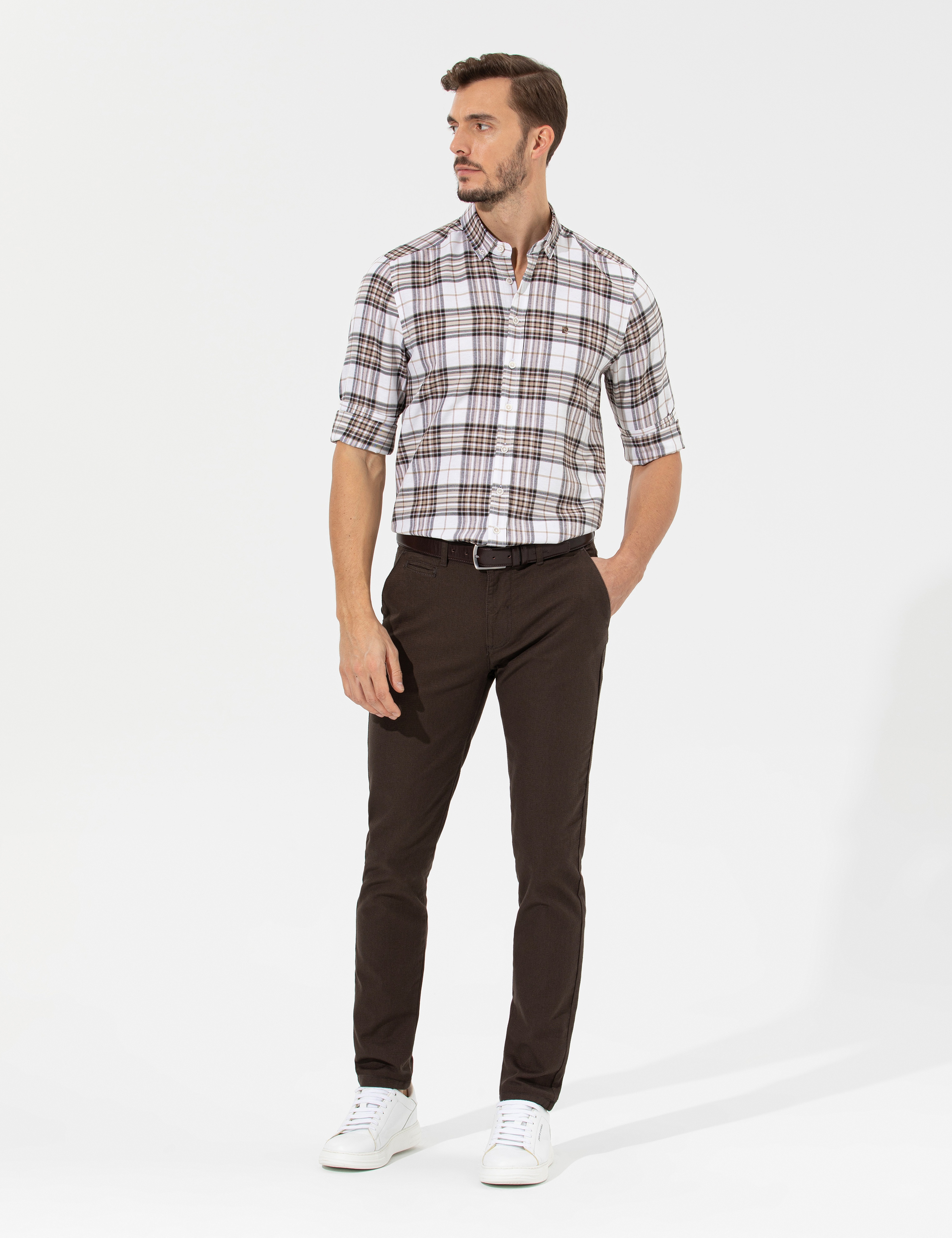 Kahverengi Slim Fit Kanvas Pantolon - Image 3