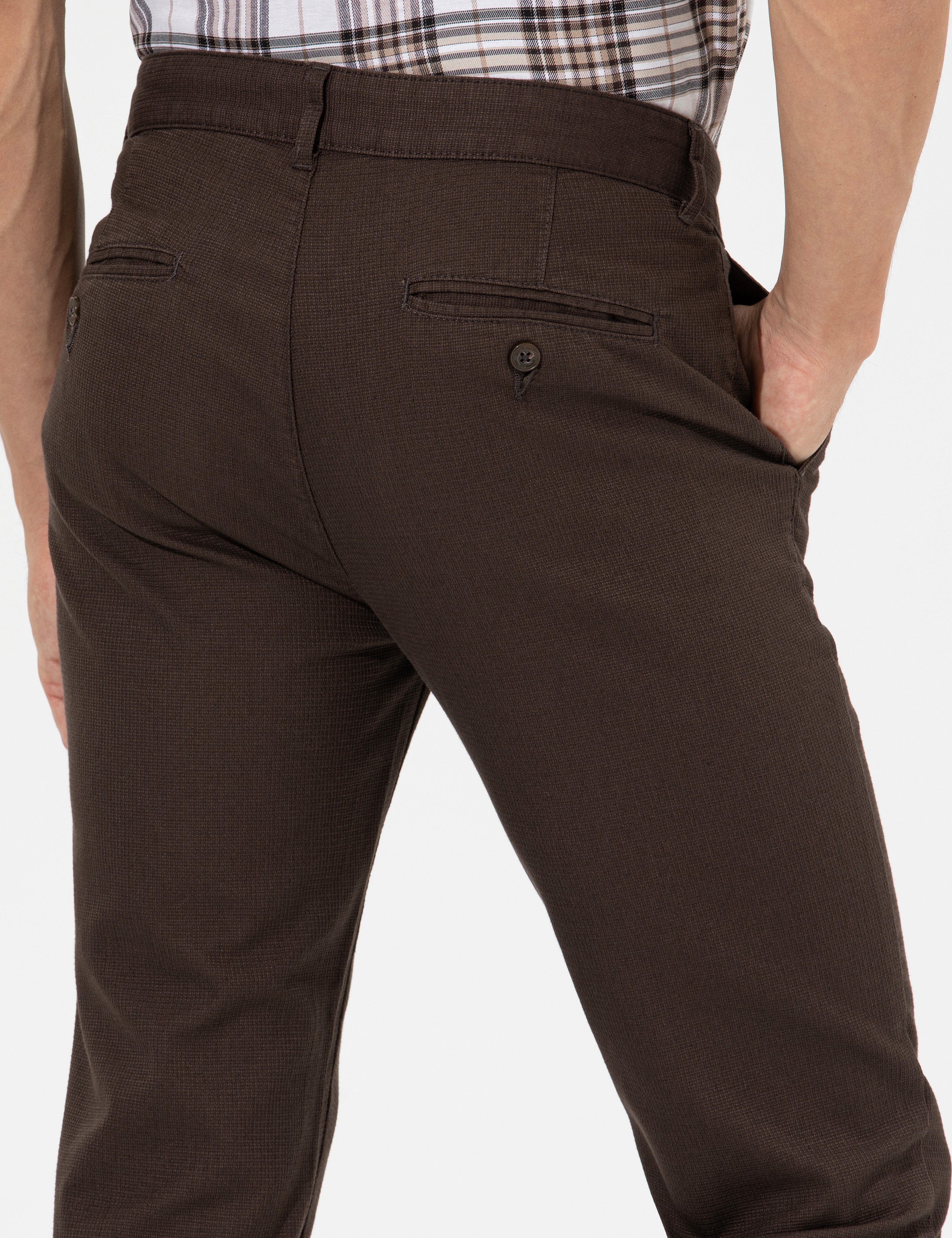 Kahverengi Slim Fit Kanvas Pantolon - Image 5
