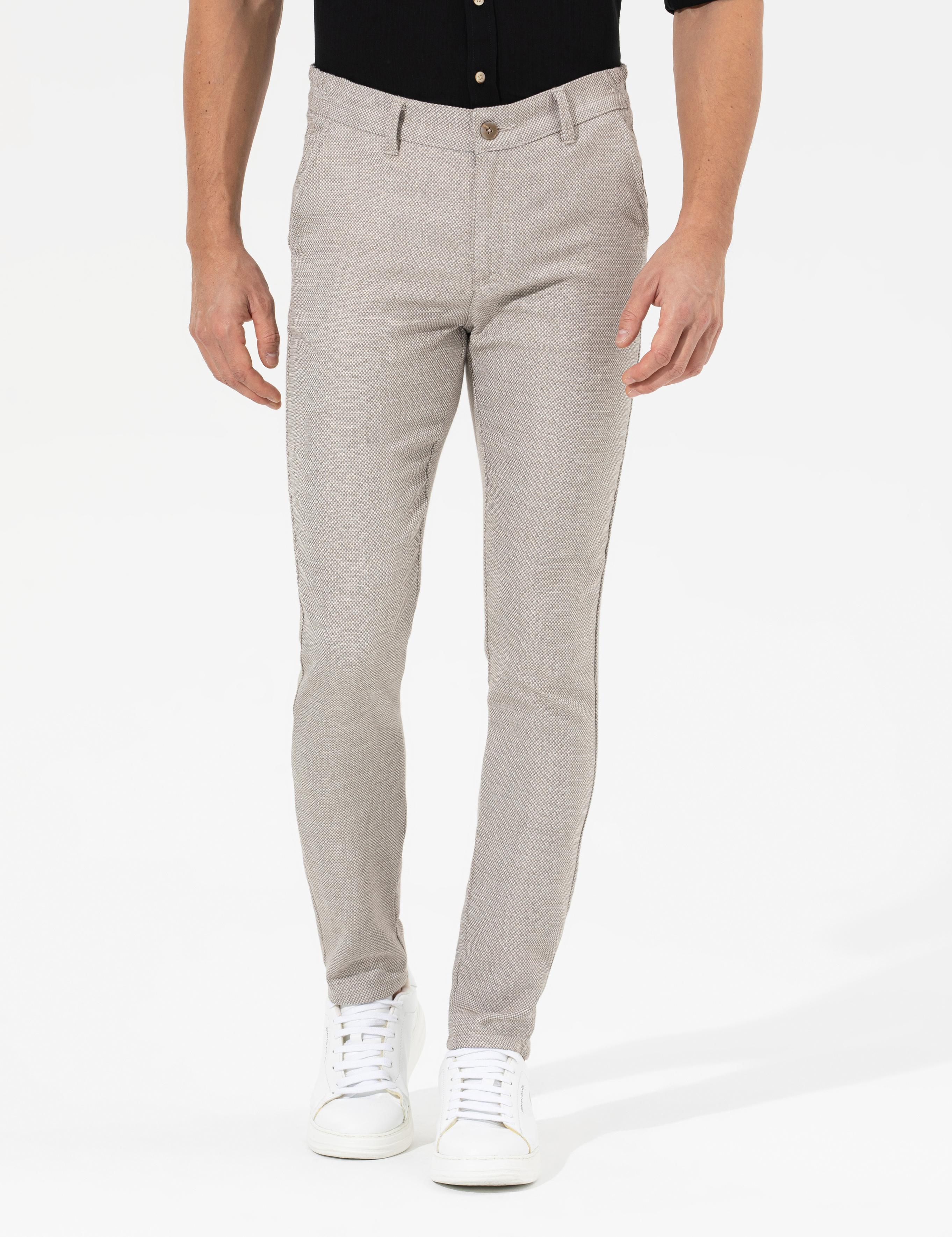 Kahverengi Slim Fit Beli Lastikli Kanvas Pantolon