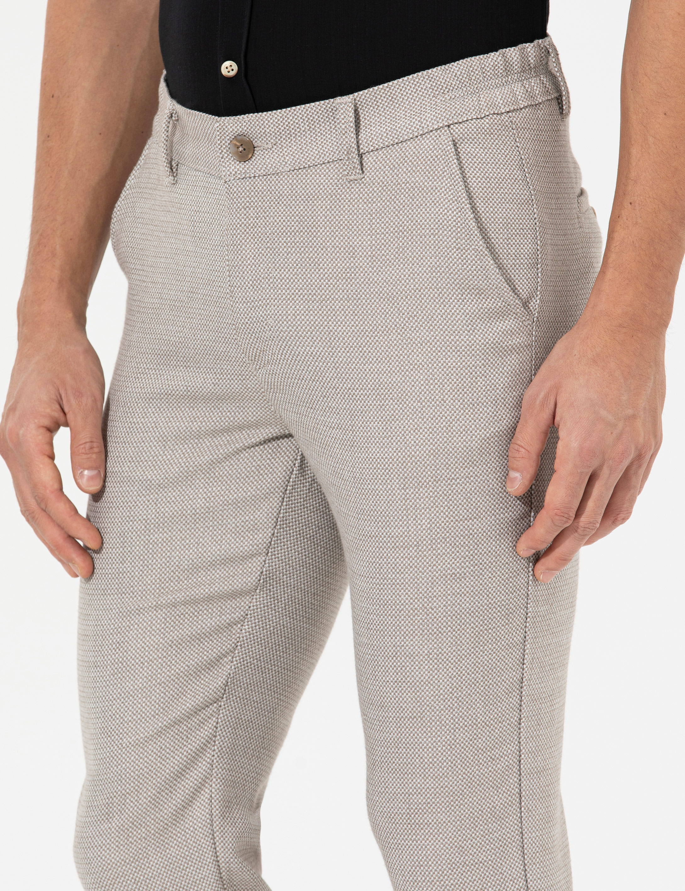 Kahverengi Slim Fit Beli Lastikli Kanvas Pantolon - Image 2