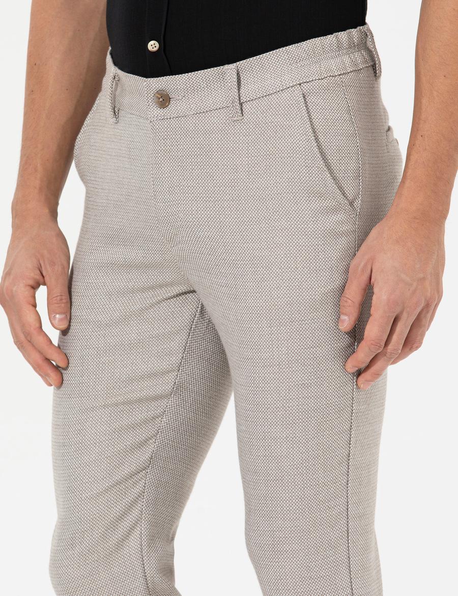 Kahverengi Slim Fit Beli Lastikli Kanvas Pantolon