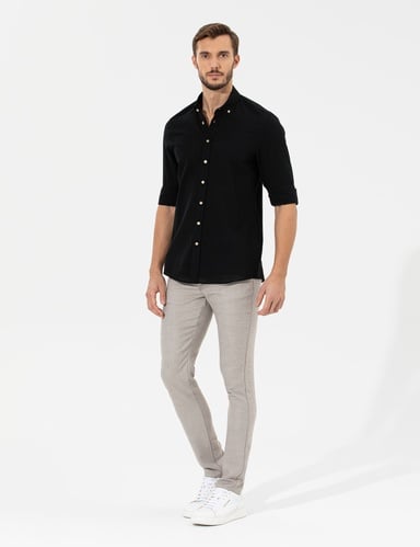 Kahverengi Slim Fit Beli Lastikli Kanvas Pantolon