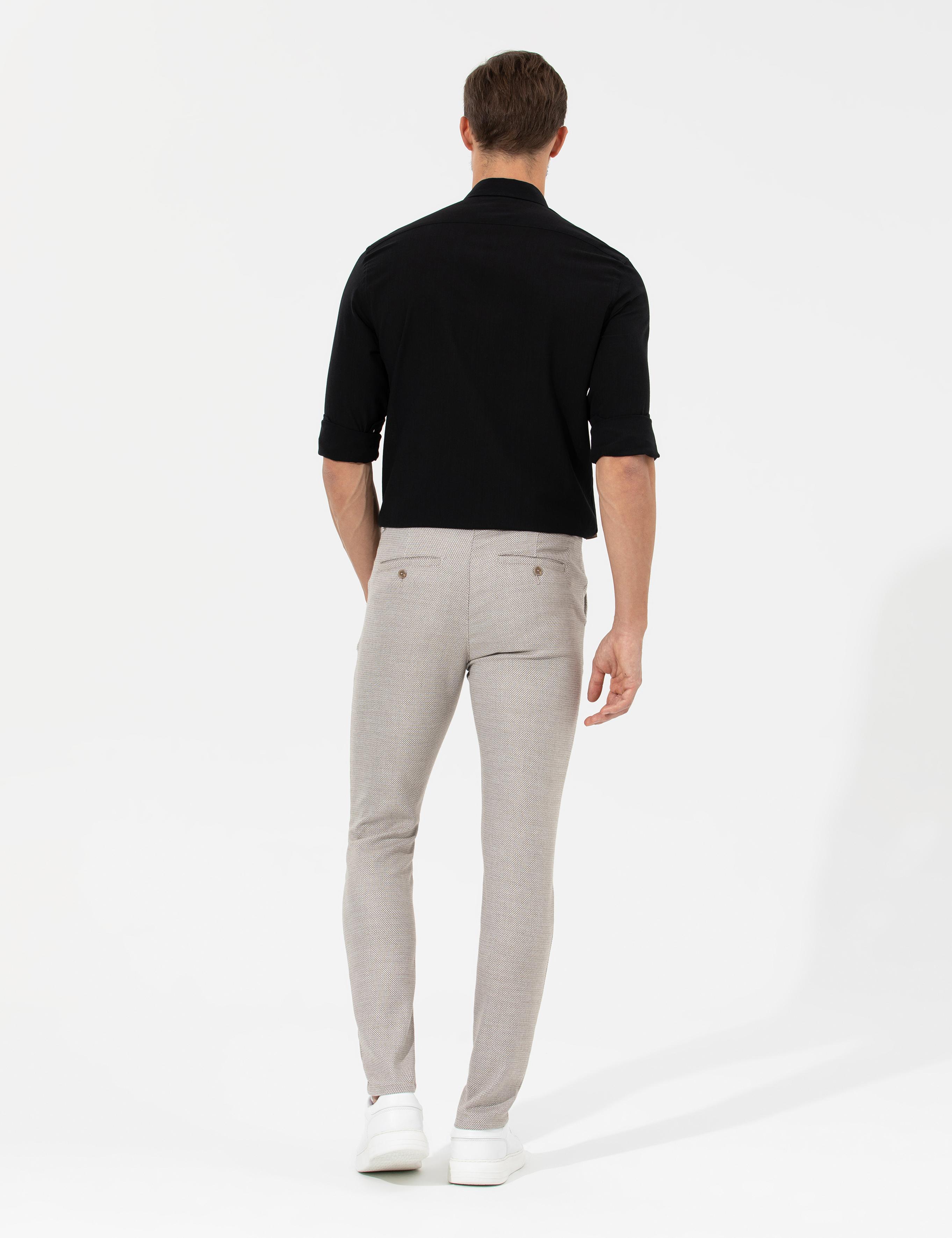 Kahverengi Slim Fit Beli Lastikli Kanvas Pantolon