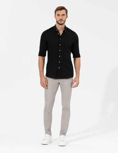 Kahverengi Slim Fit Beli Lastikli Kanvas Pantolon