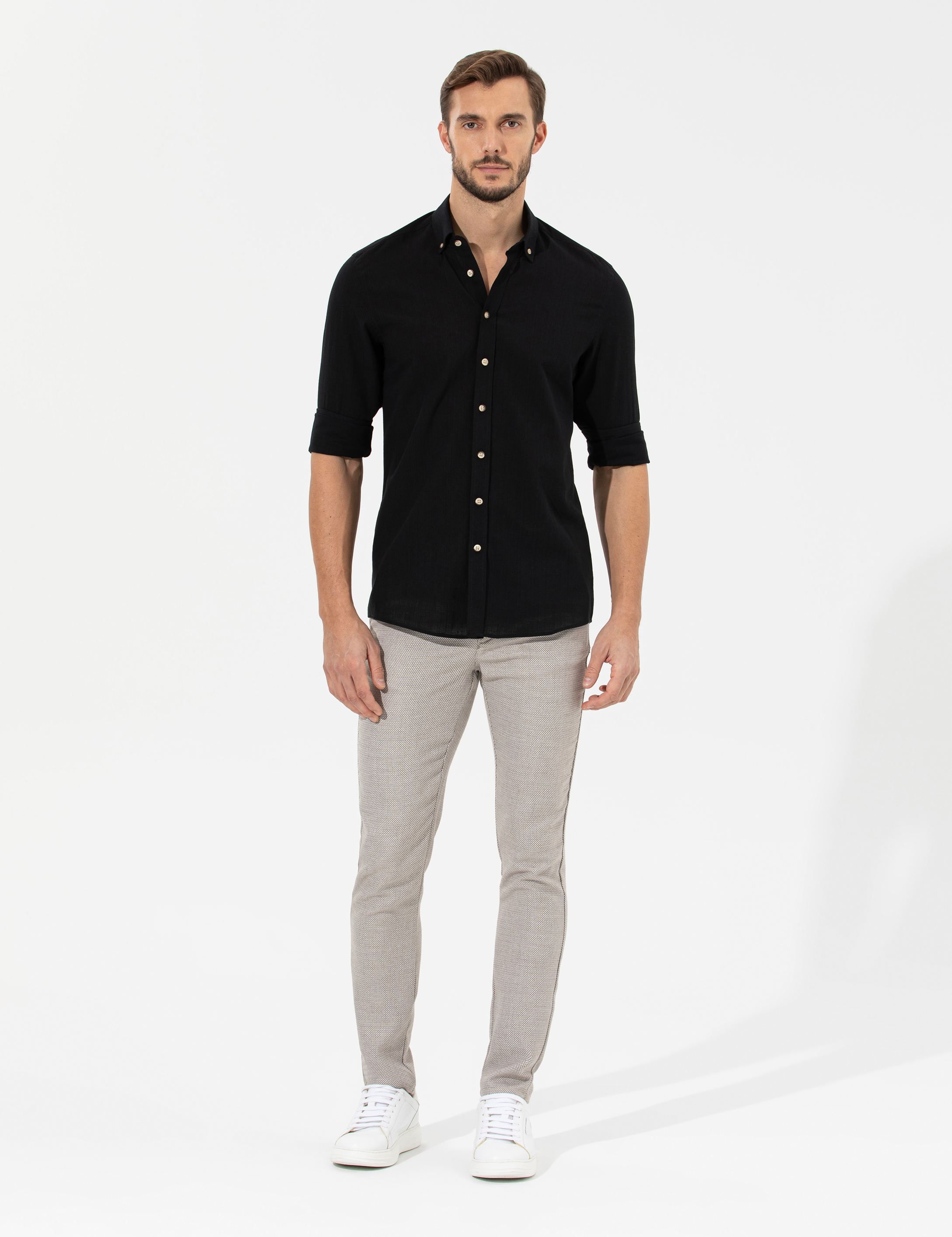 Kahverengi Slim Fit Beli Lastikli Kanvas Pantolon - Image 5