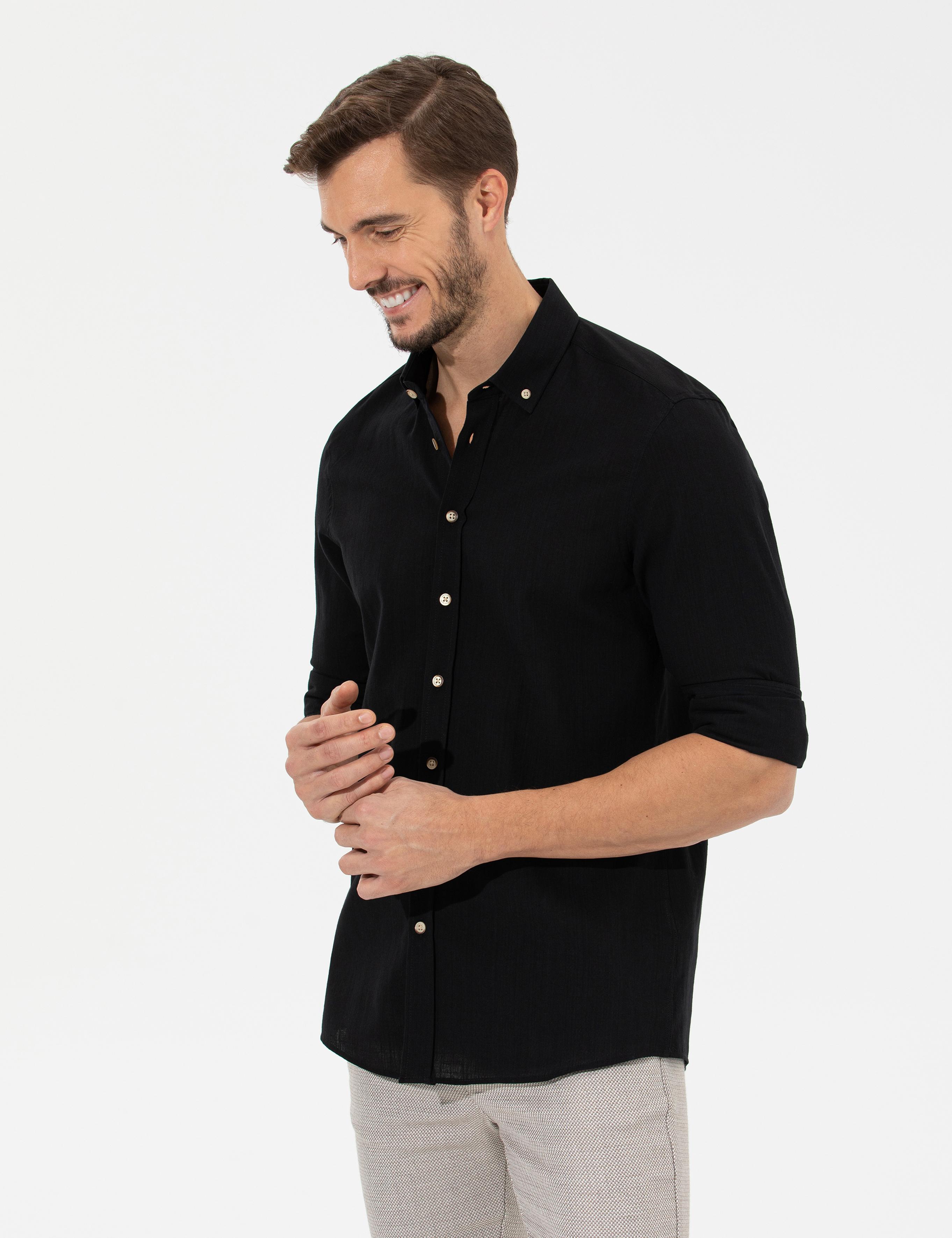 Siyah Slim Fit Uzun Kollu Gömlek