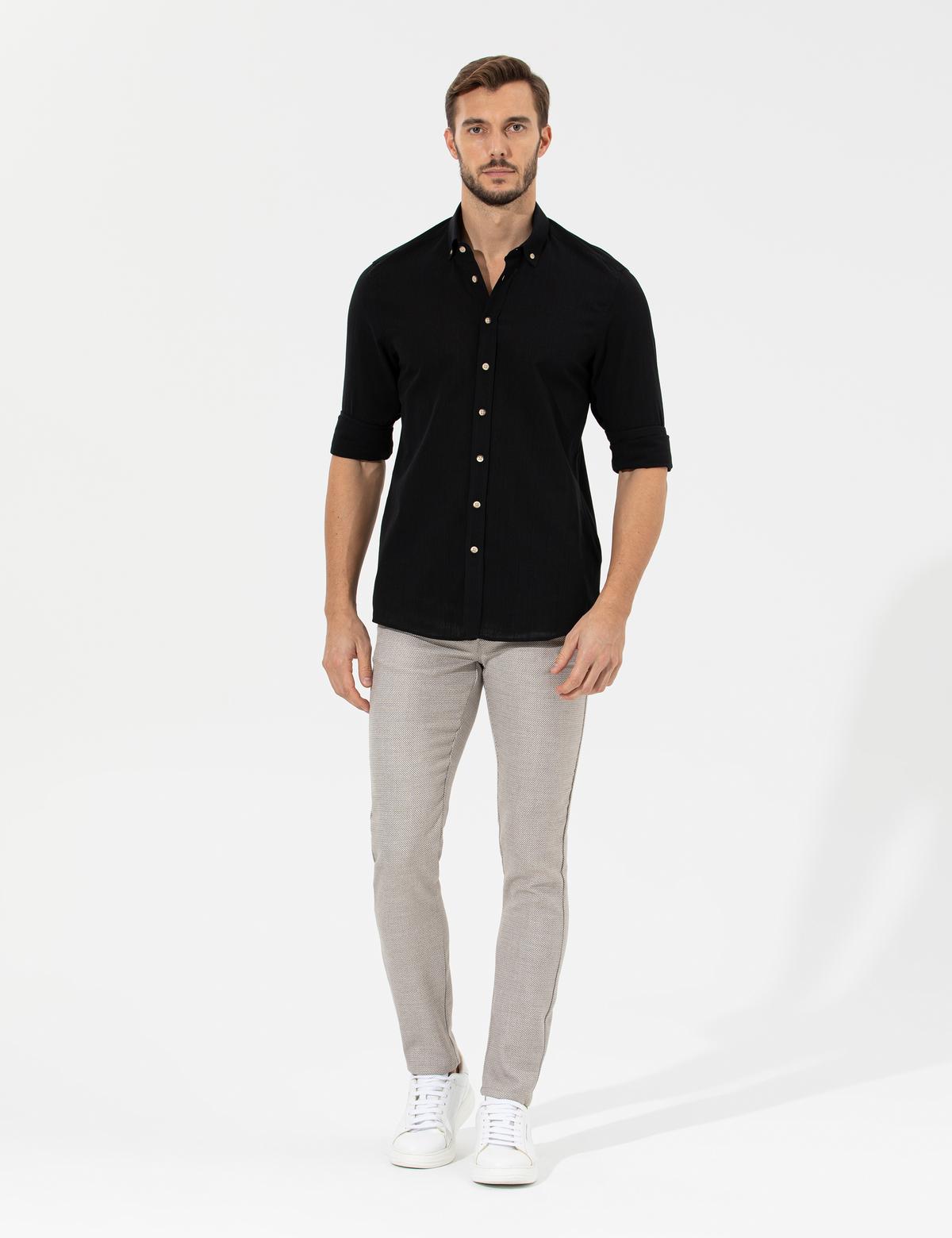 Siyah Slim Fit Uzun Kollu Gömlek - 50268183020