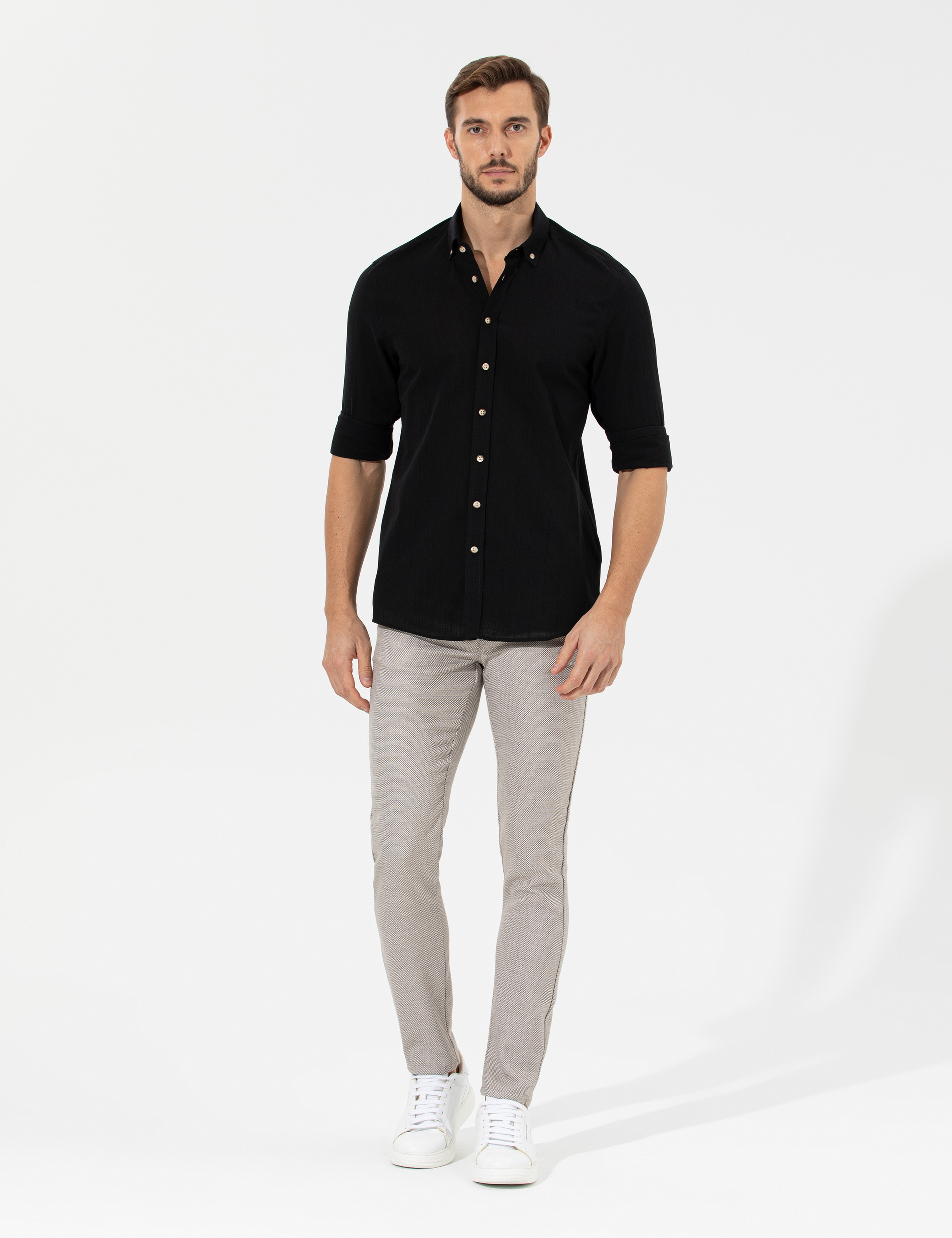 Siyah Slim Fit Uzun Kollu Gömlek - Image 4