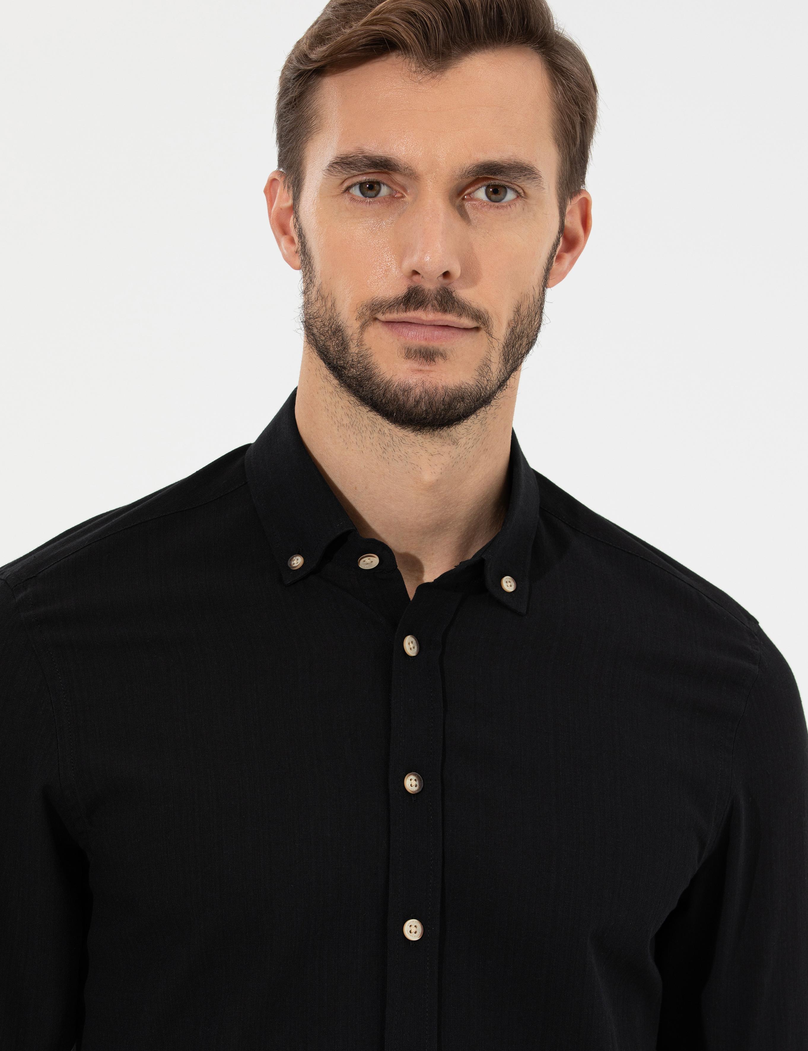 Siyah Slim Fit Uzun Kollu Gömlek