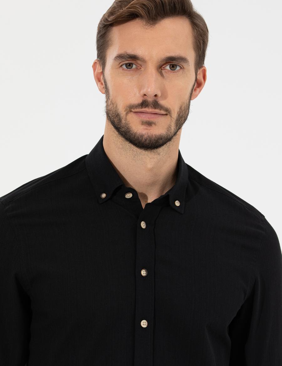 Siyah Slim Fit Uzun Kollu Gömlek
