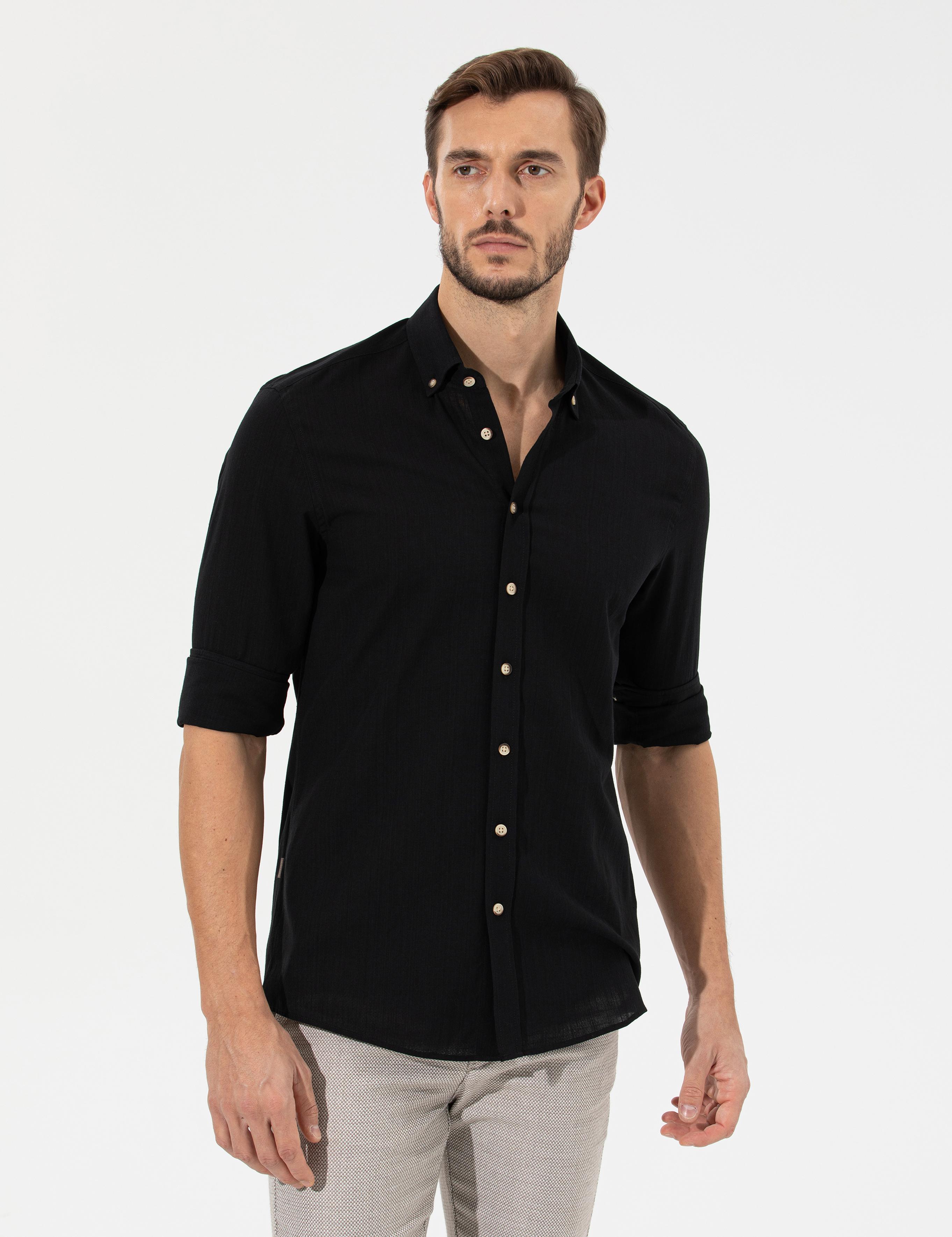 Siyah Slim Fit Uzun Kollu Gömlek