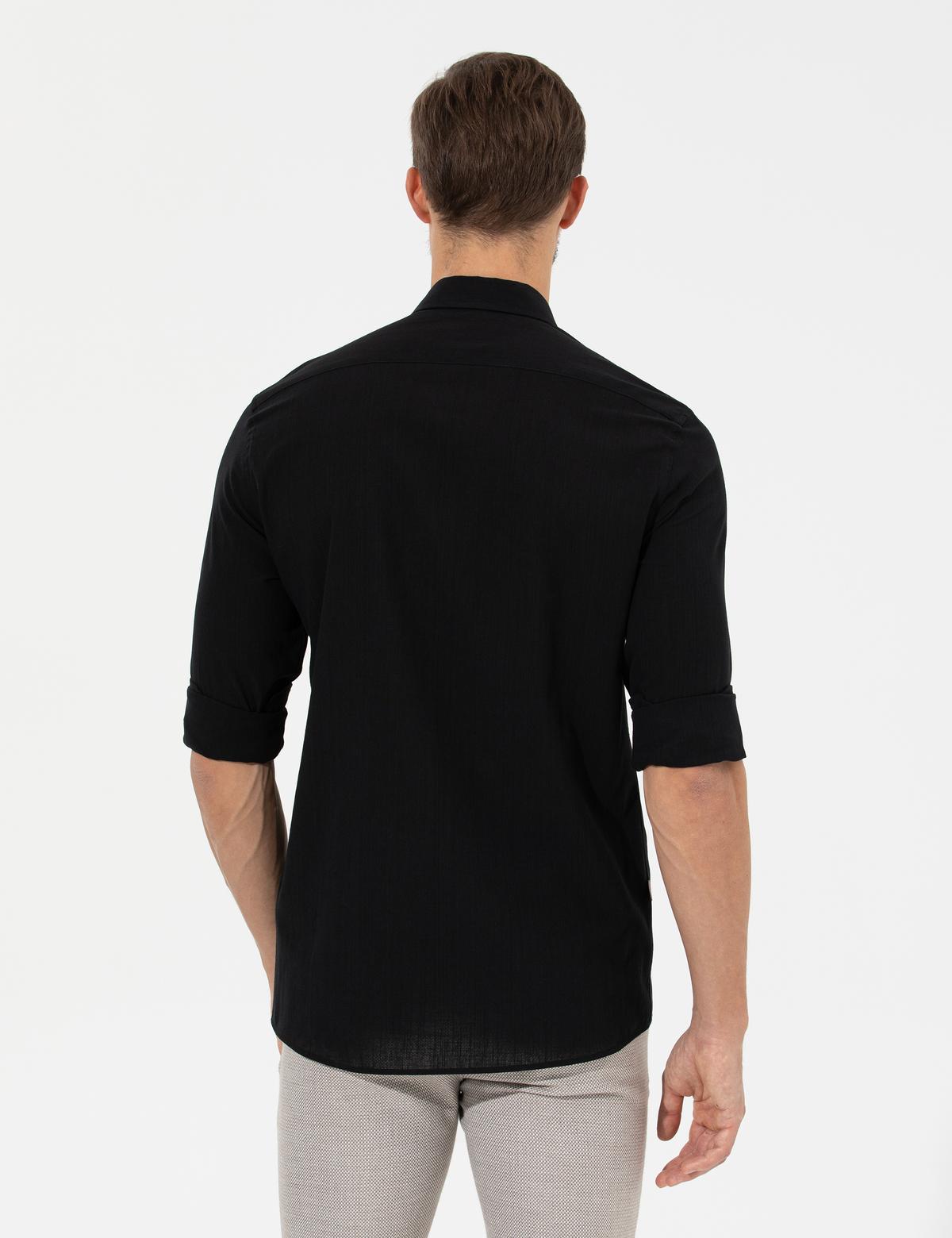 Siyah Slim Fit Uzun Kollu Gömlek - 50268183020