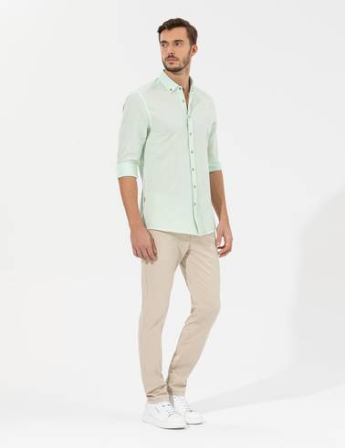Yeşil Slim Fit Uzun Kollu Gömlek