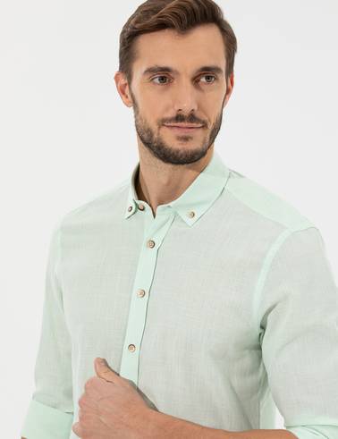 Yeşil Slim Fit Uzun Kollu Gömlek