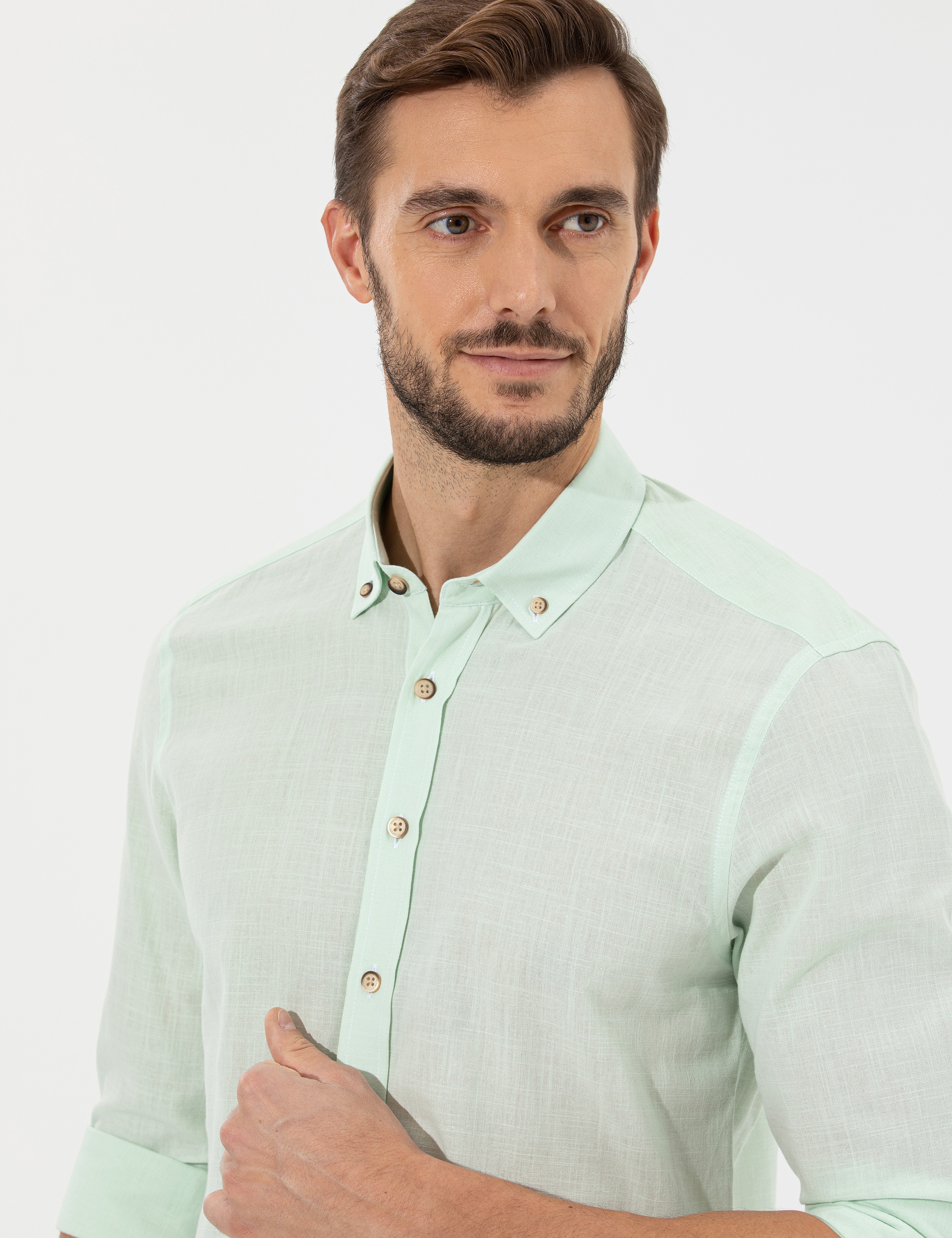 Yeşil Slim Fit Uzun Kollu Gömlek - Image 2