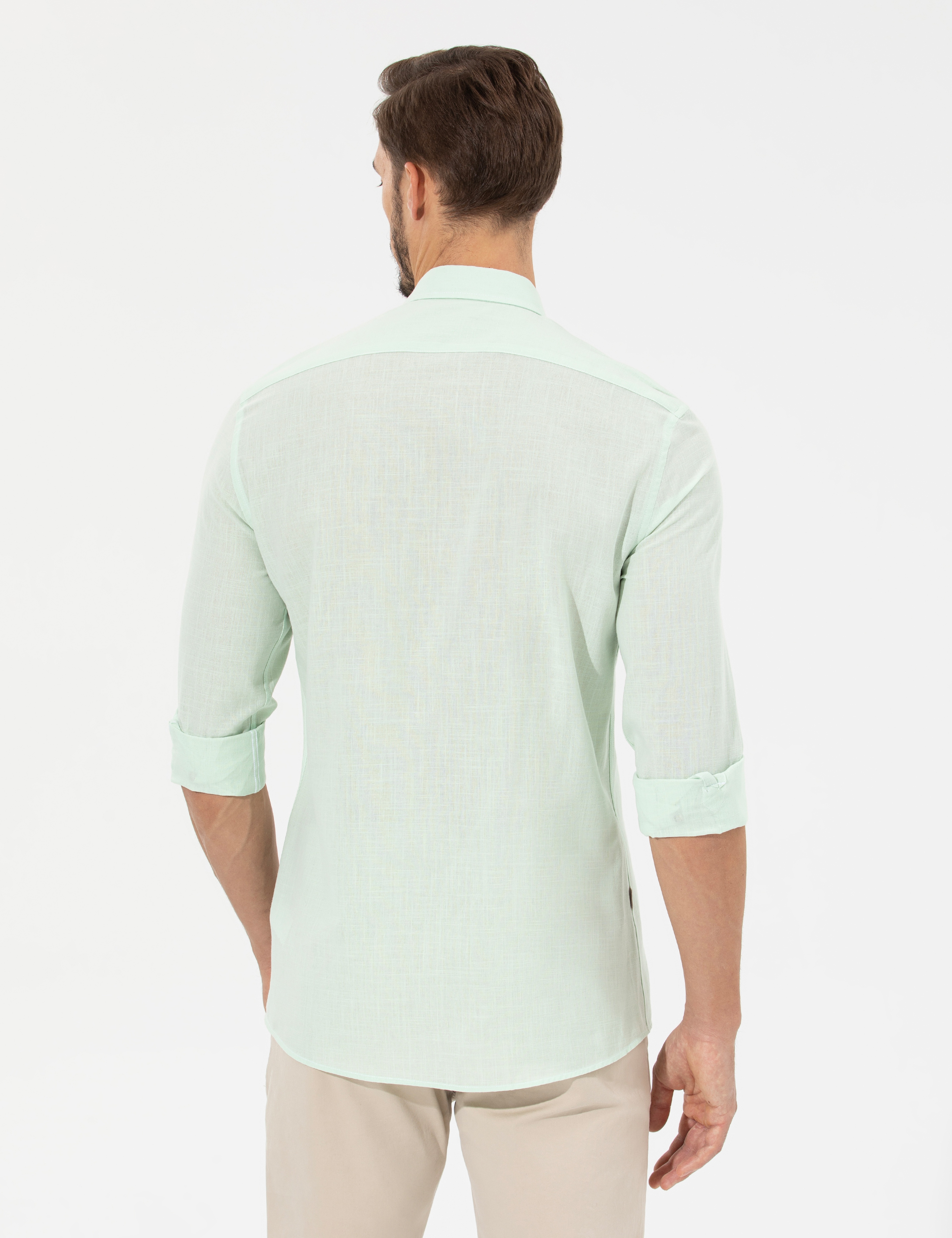 Yeşil Slim Fit Uzun Kollu Gömlek - Image 5