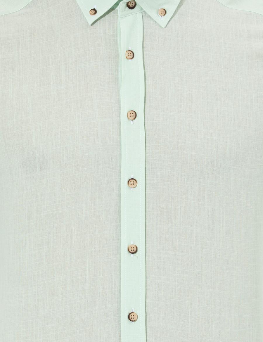 Yeşil Slim Fit Uzun Kollu Gömlek