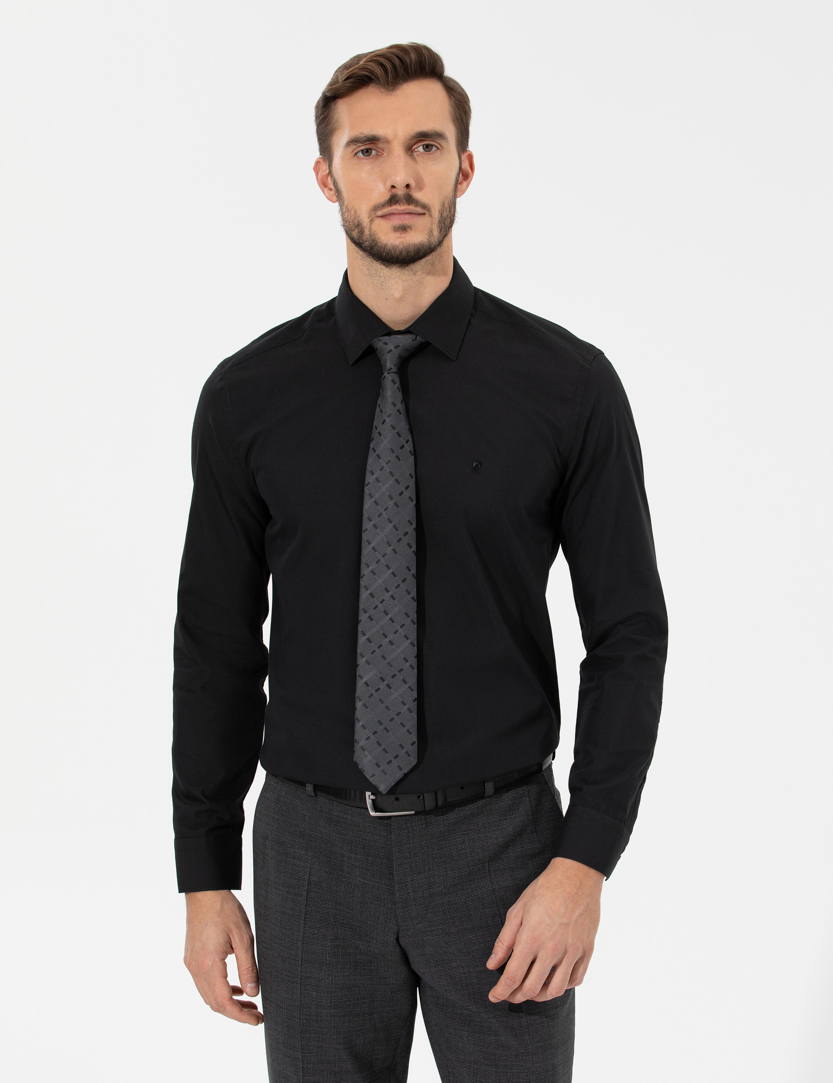 Siyah Regular Fit Uzun Kollu Klasik Gömlek