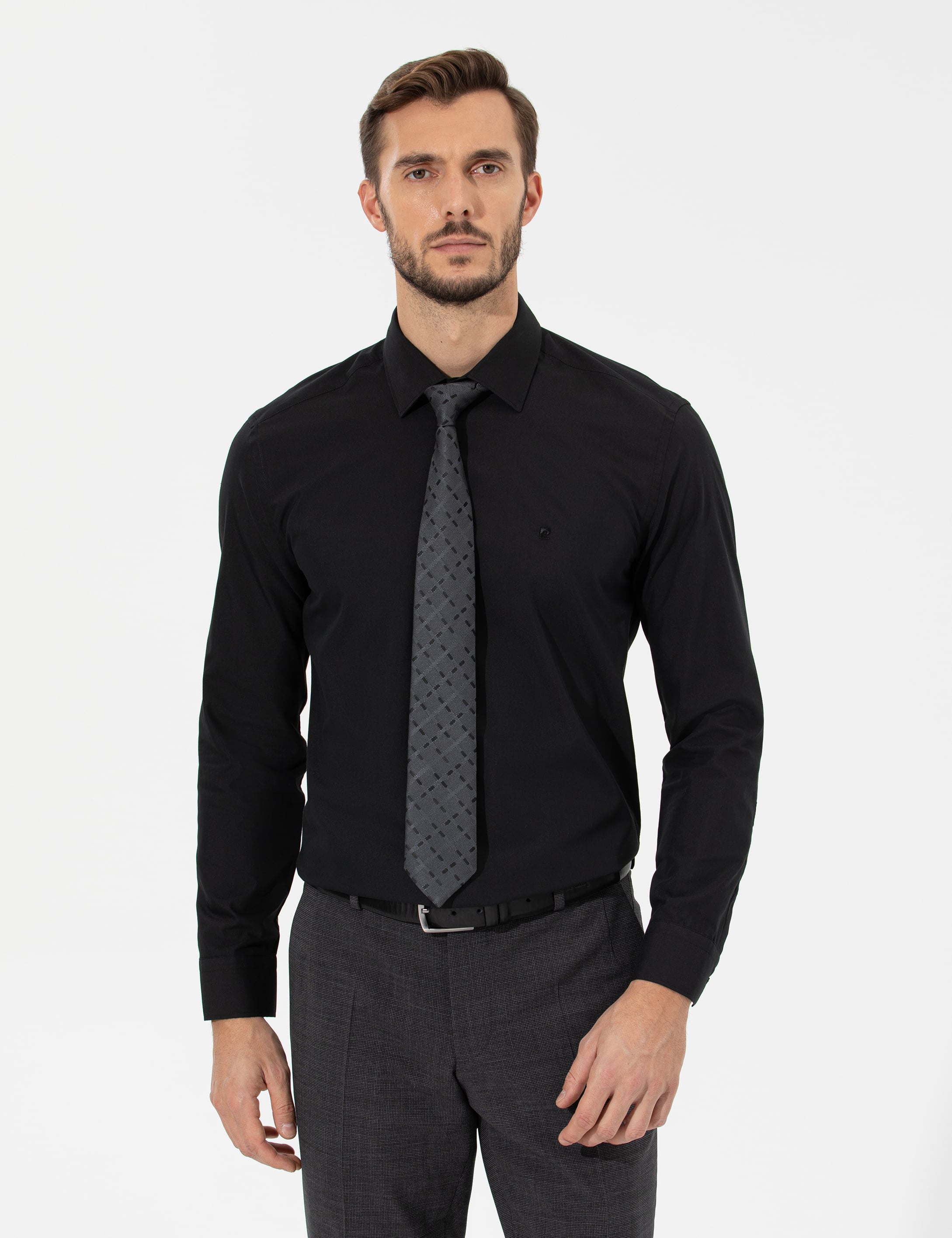 Siyah Regular Fit Uzun Kollu Klasik Gömlek - Image 2