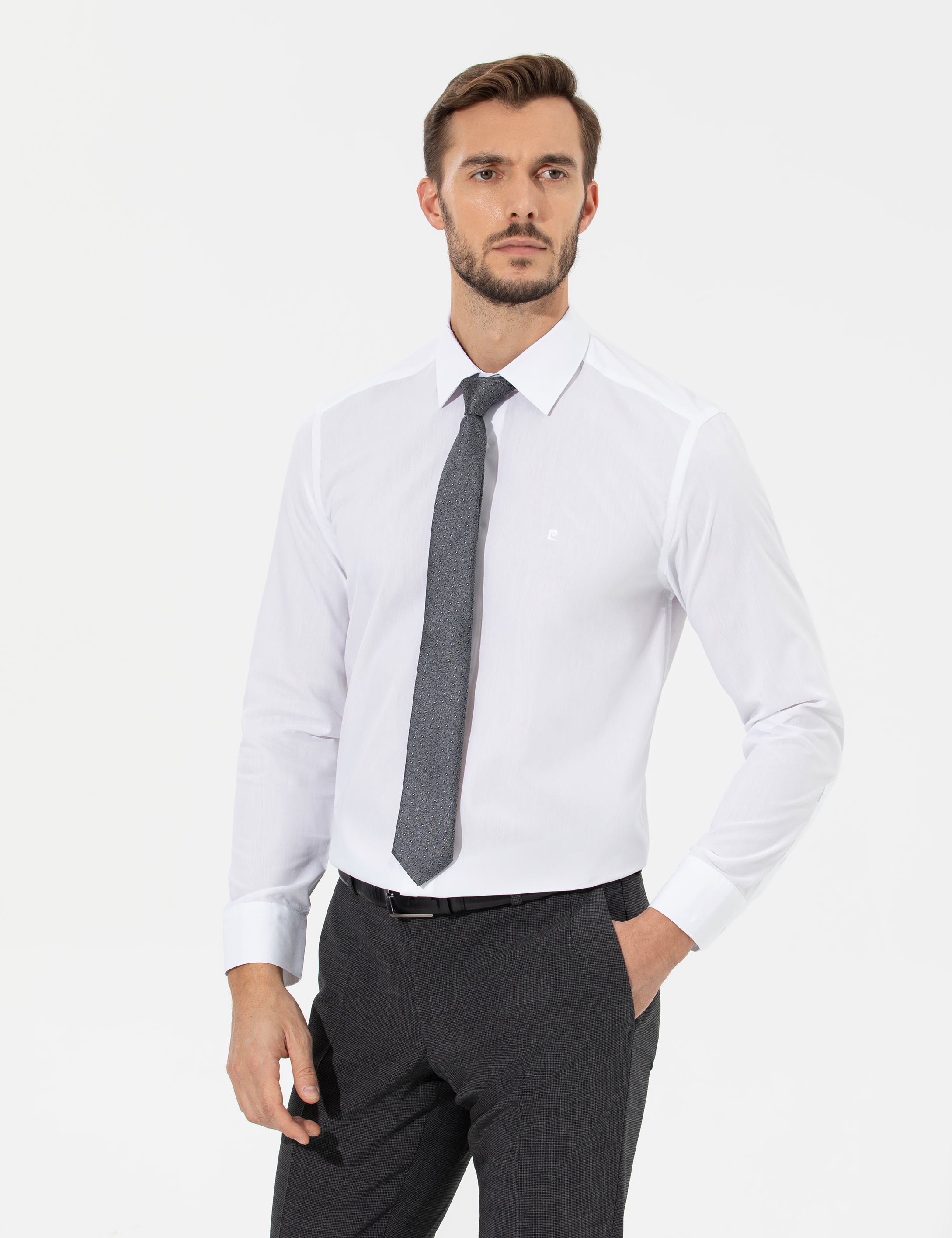 Beyaz Regular Fit Uzun Kollu Klasik Gömlek - Image 3
