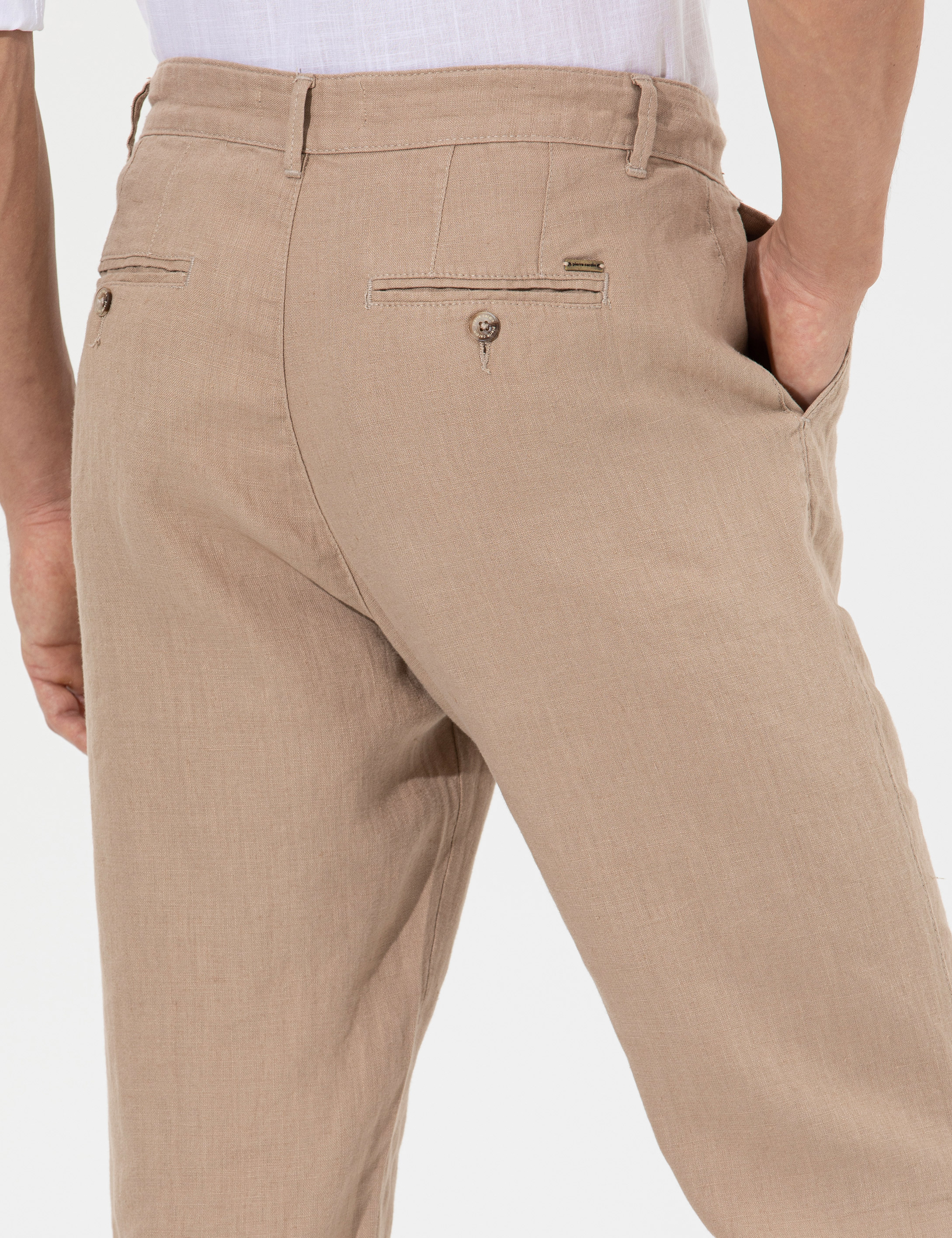 Açık Kahverengi Carrot Fit %100 Keten Chino Pantolon - Image 7