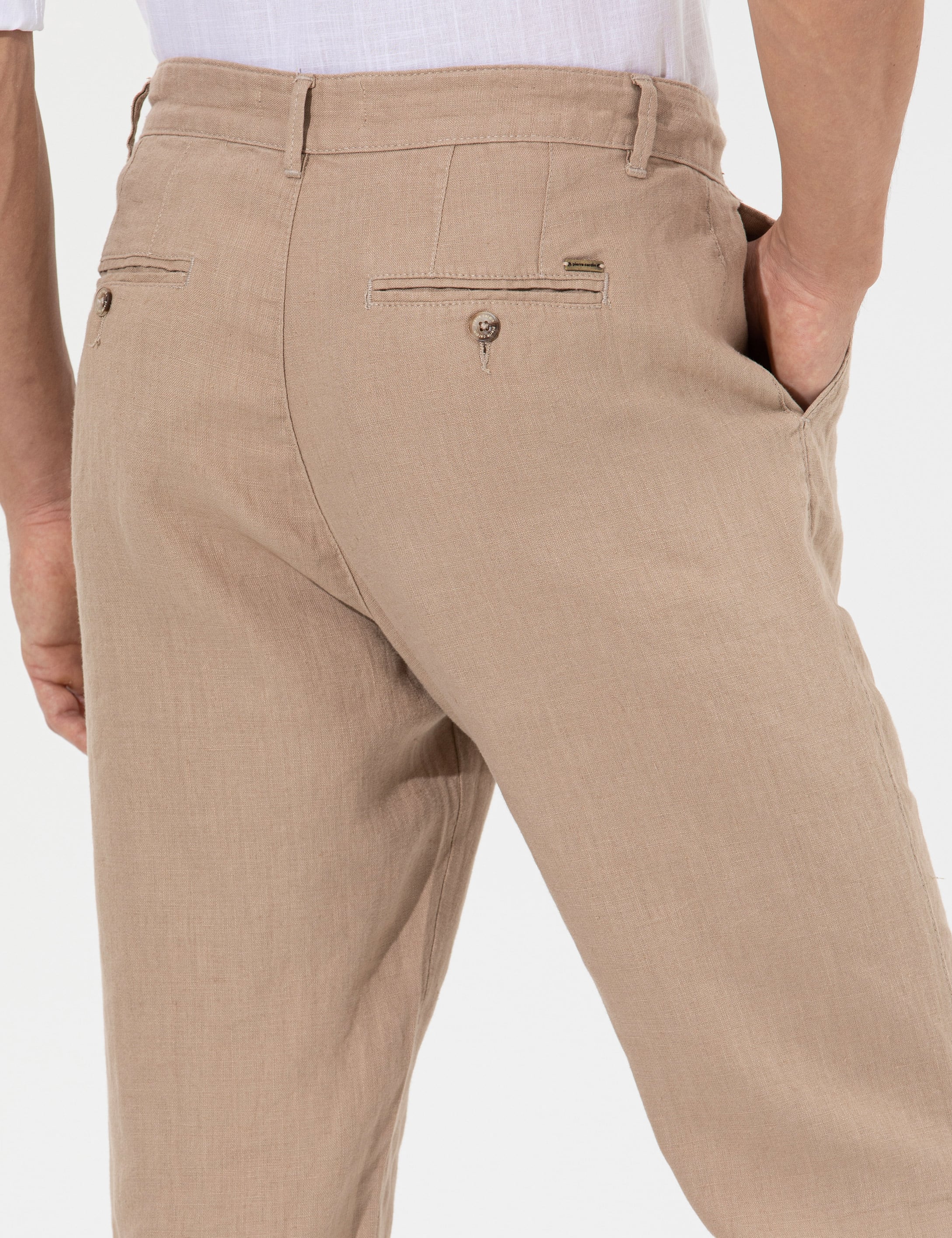 Açık Kahverengi Carrot Fit %100 Keten Chino Pantolon