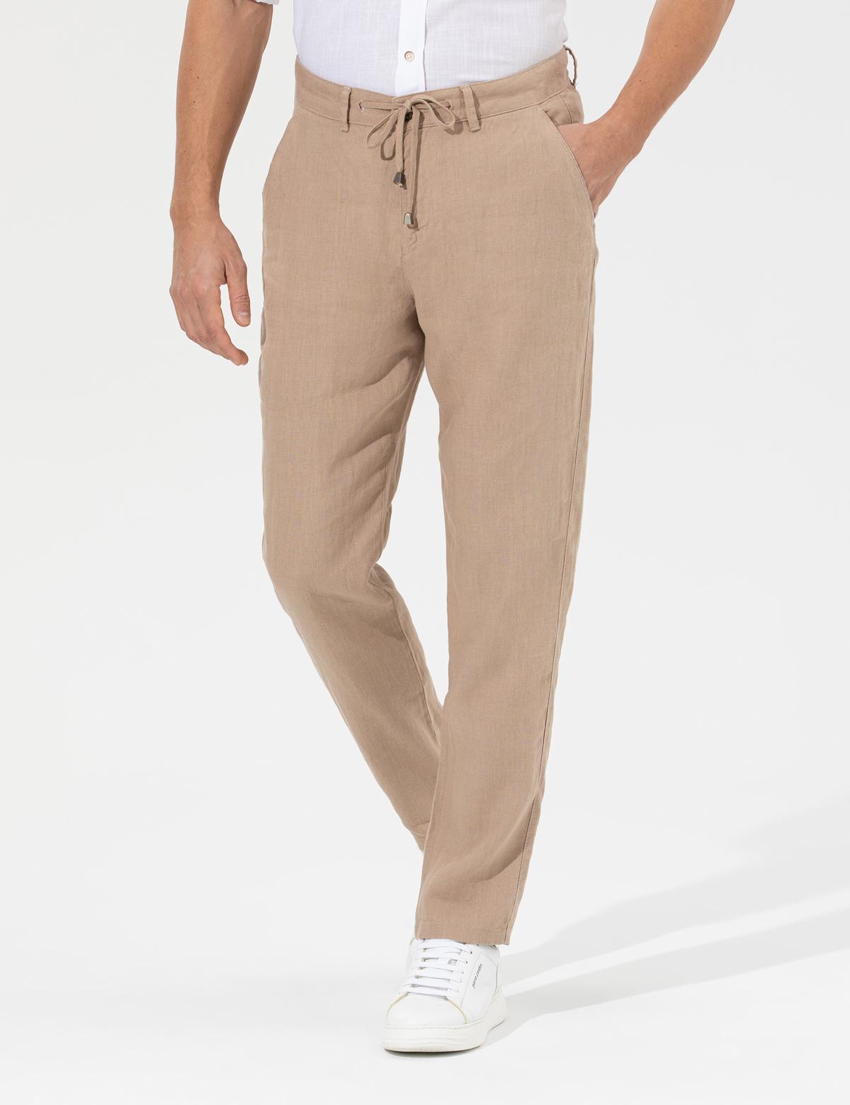 Açık Kahverengi Carrot Fit %100 Keten Chino Pantolon - 50268038008