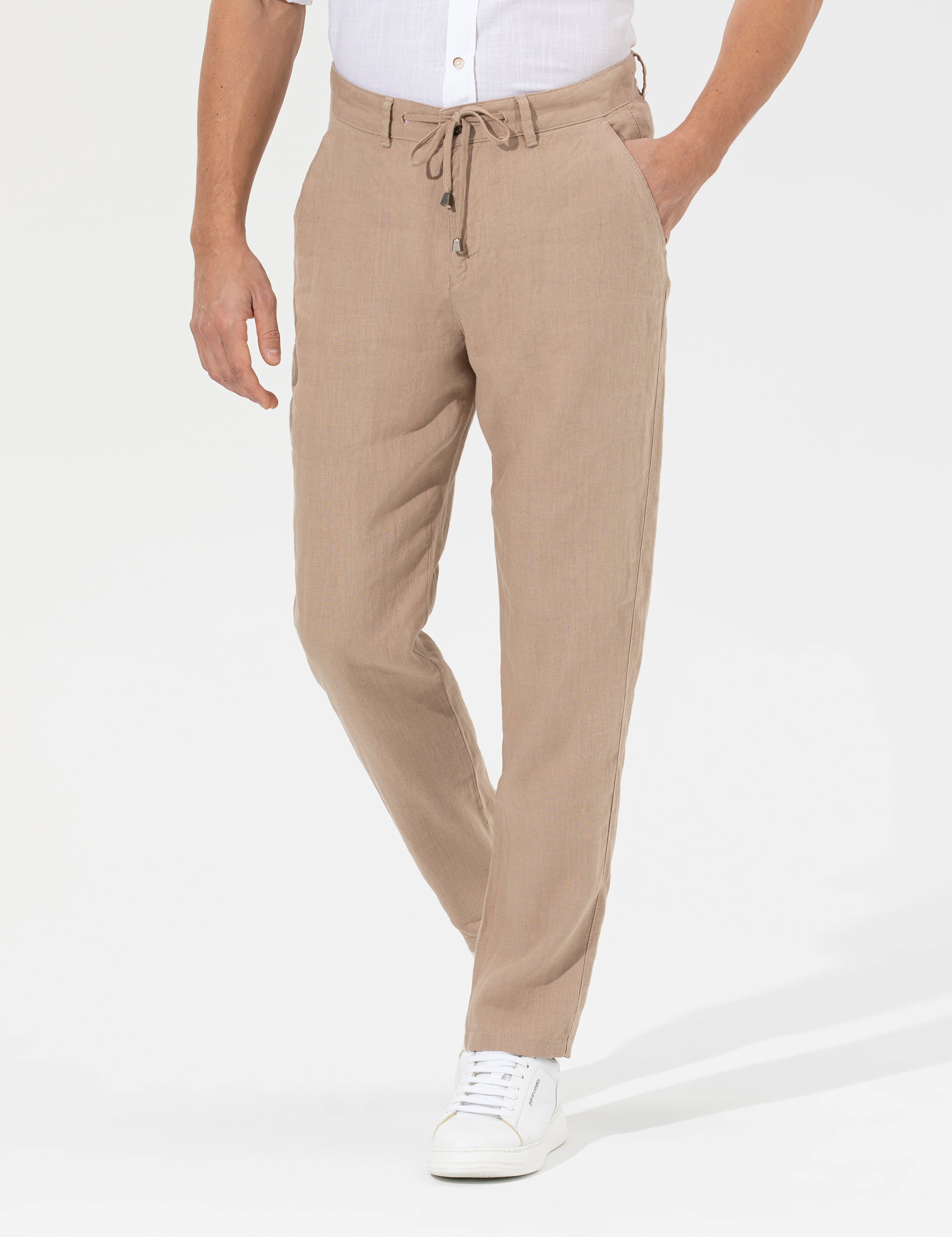 Açık Kahverengi Carrot Fit %100 Keten Chino Pantolon