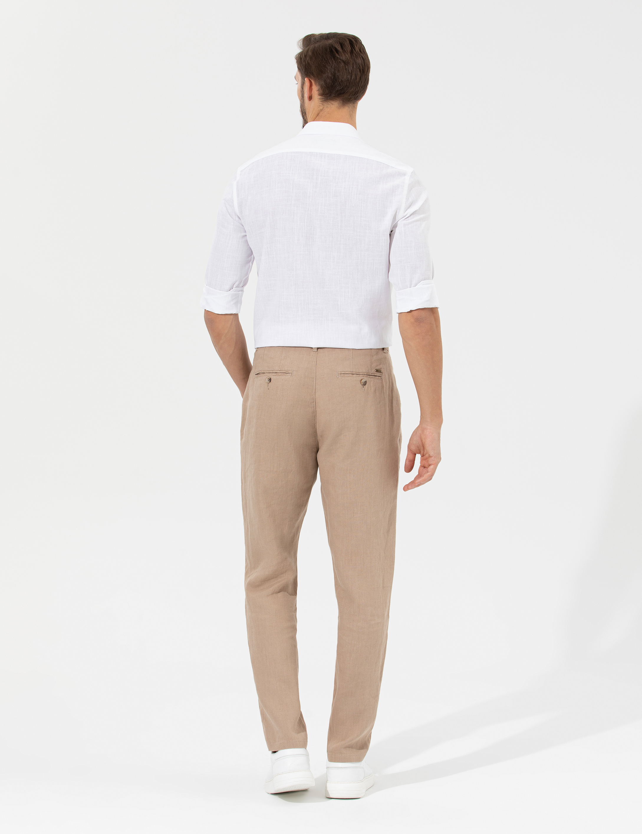 Açık Kahverengi Carrot Fit %100 Keten Chino Pantolon