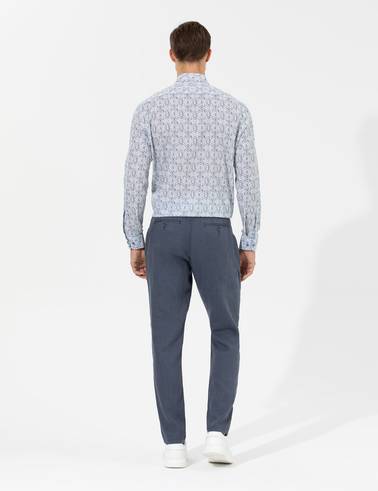 Koyu mavi Carrot Fit %100 Keten Chino Pantolon