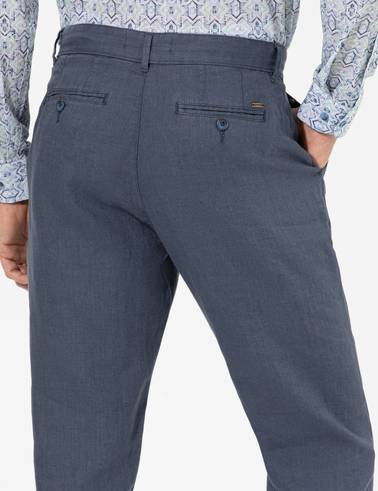 Koyu mavi Carrot Fit %100 Keten Chino Pantolon