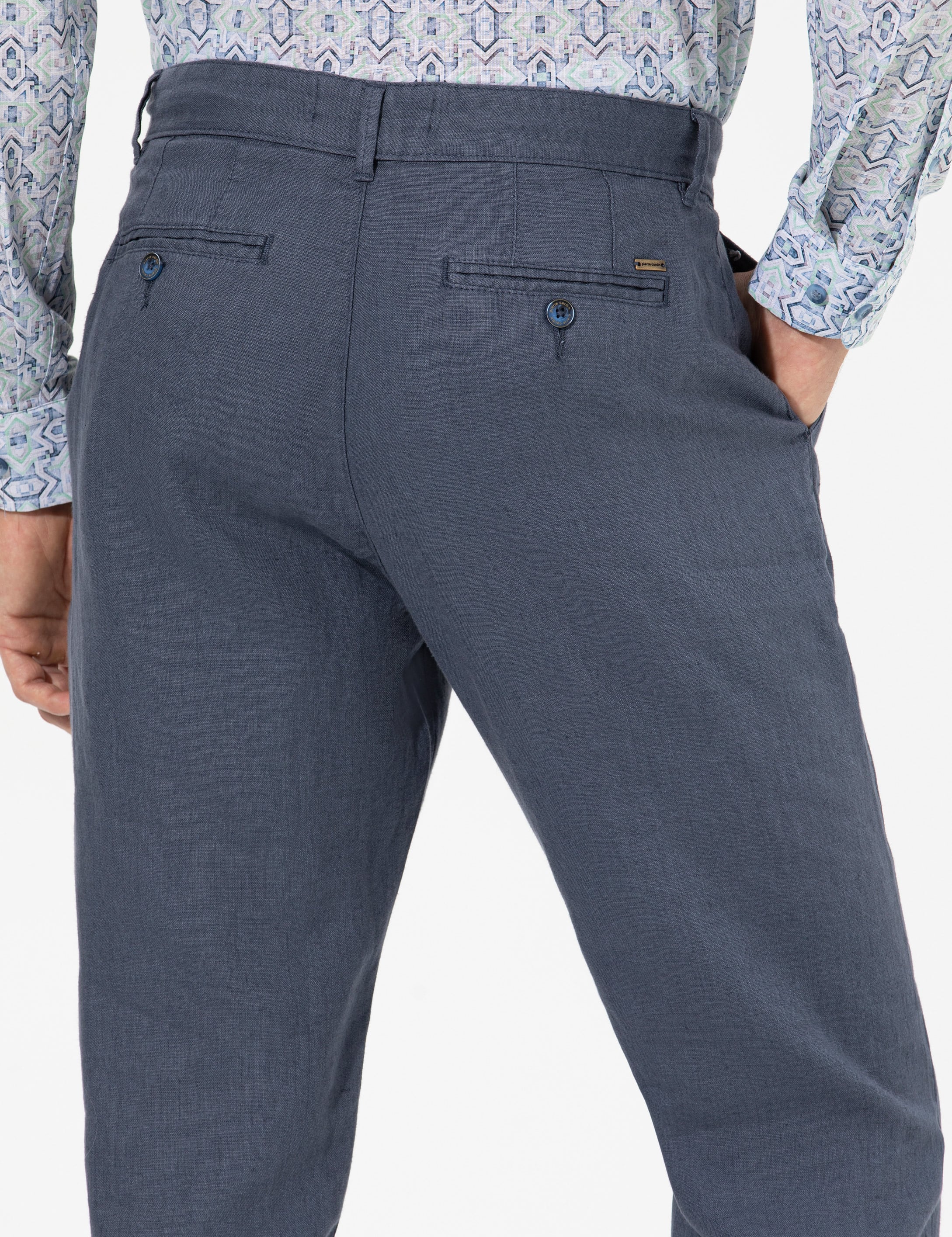 Koyu mavi Carrot Fit %100 Keten Chino Pantolon