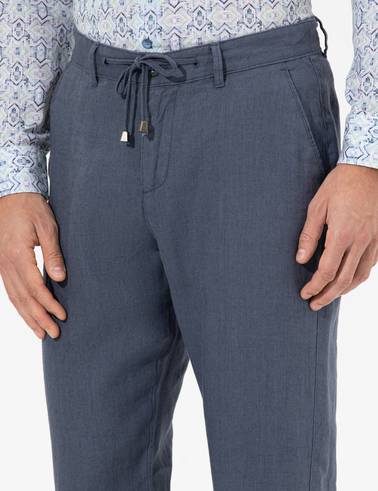 Koyu mavi Carrot Fit %100 Keten Chino Pantolon