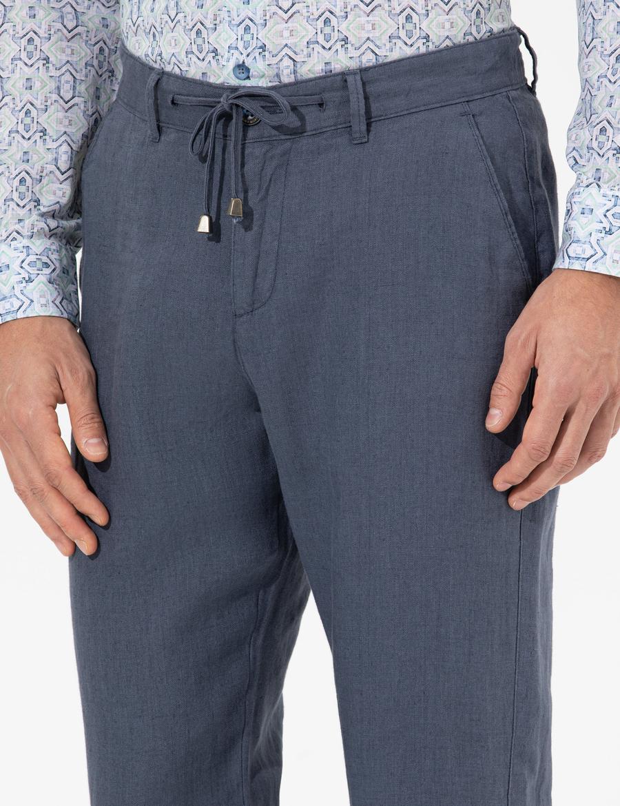 Koyu mavi Carrot Fit %100 Keten Chino Pantolon