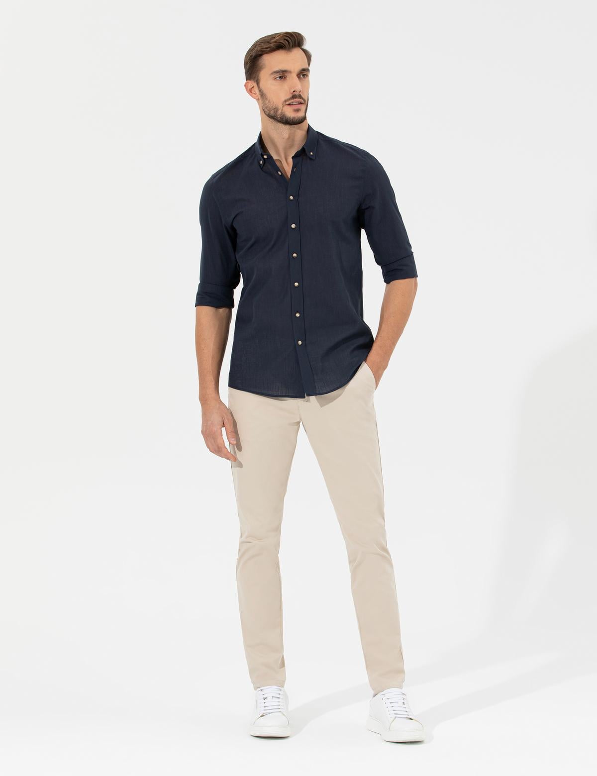 Bej Slim Fit Basic Chino Pantolon