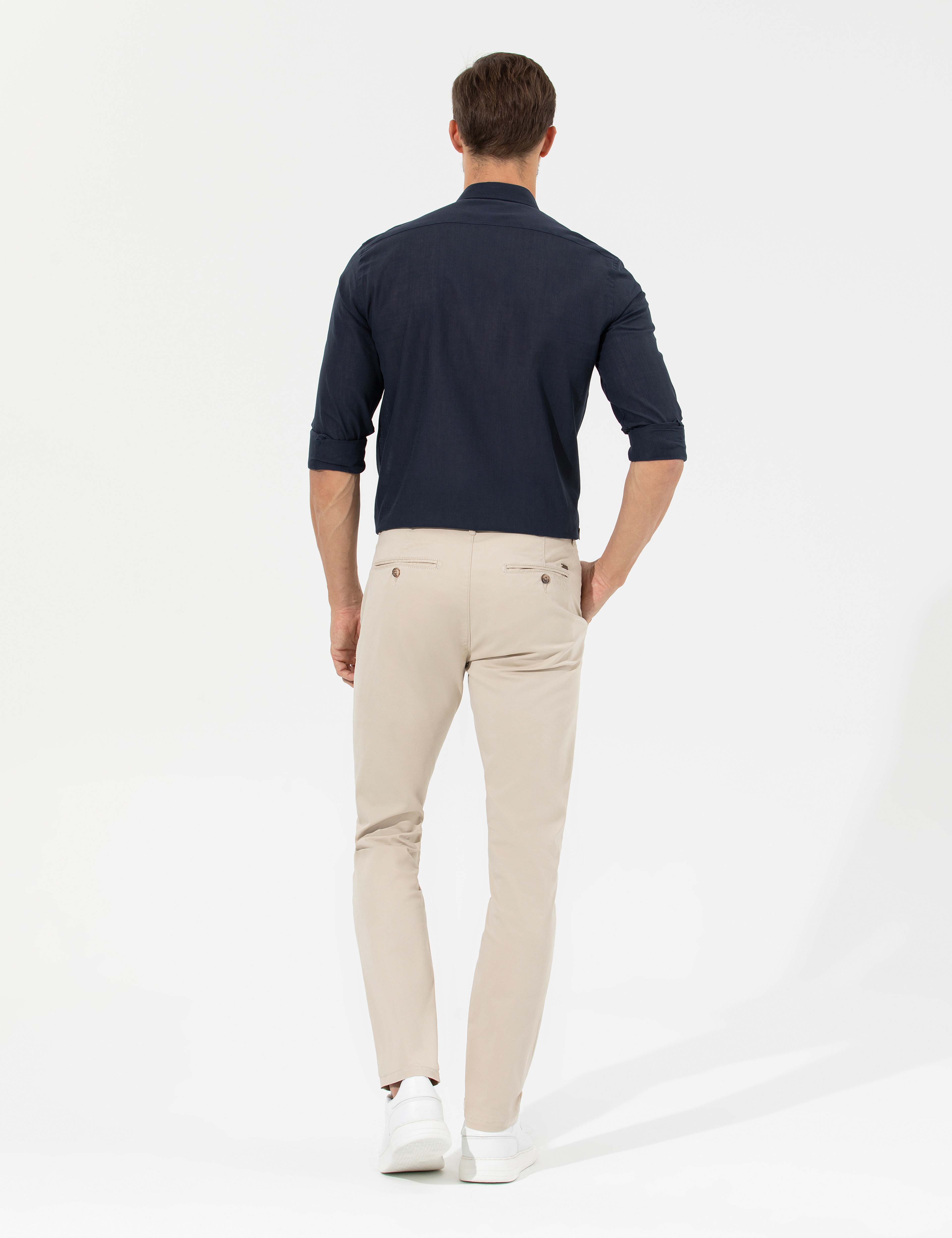 Bej Slim Fit Kanvas Pantolon - Image 4