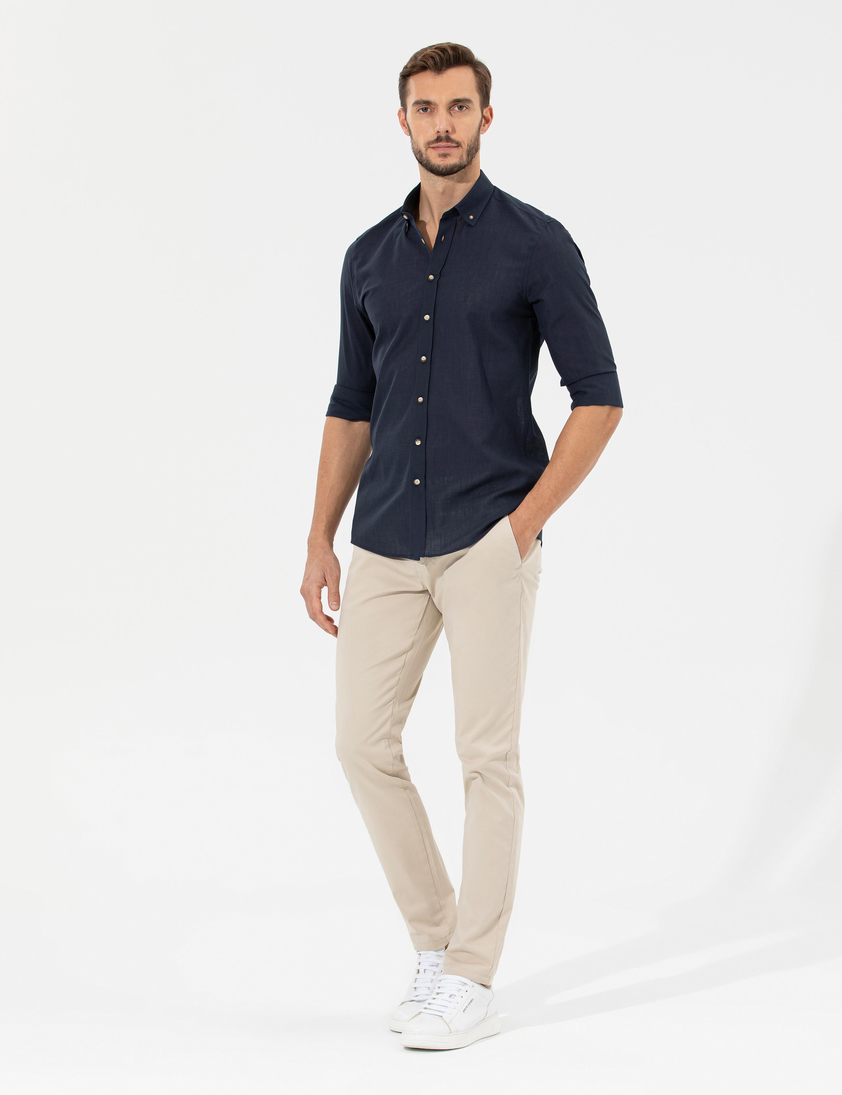 Bej Slim Fit Basic Chino Pantolon