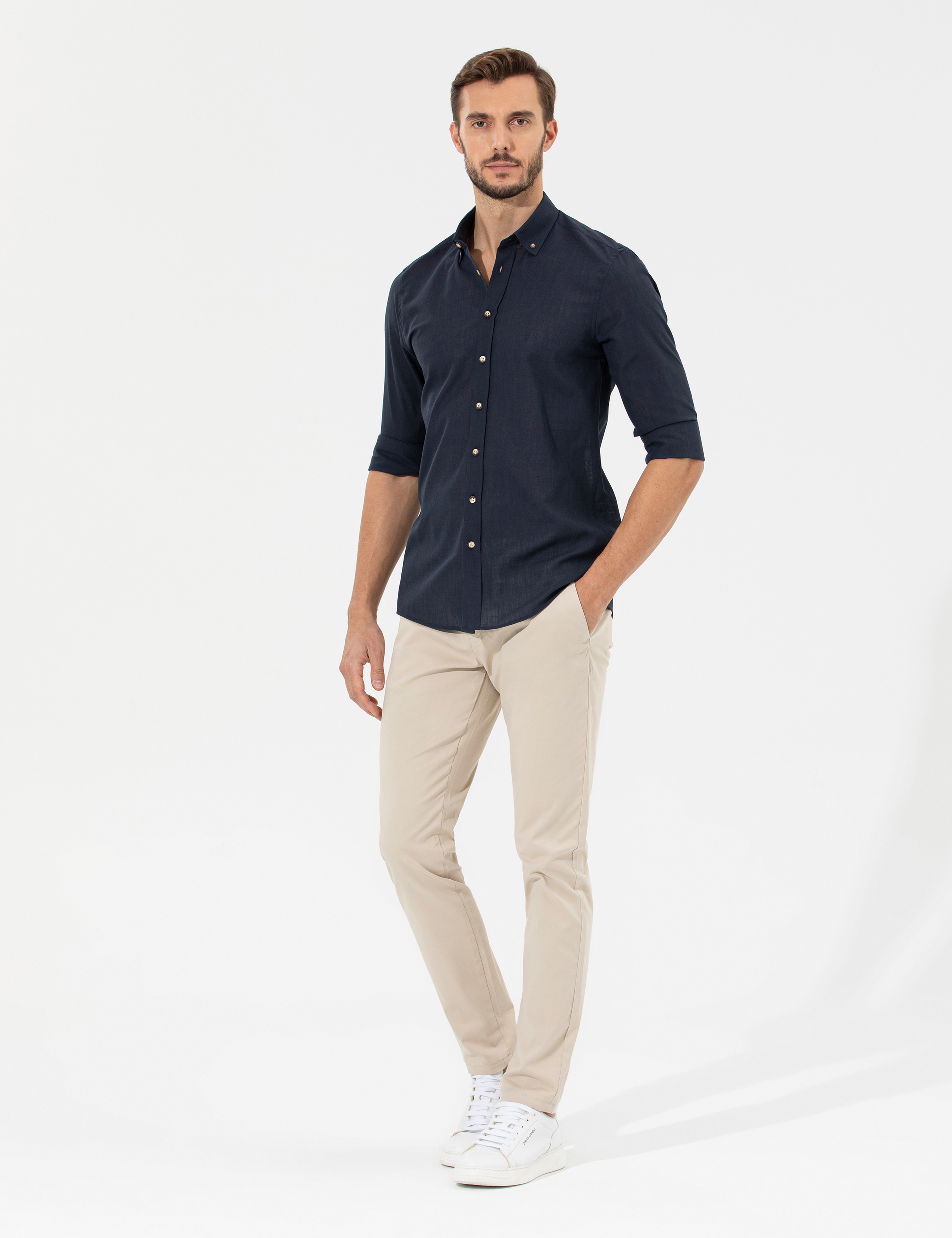Bej Slim Fit Kanvas Pantolon - Image 3
