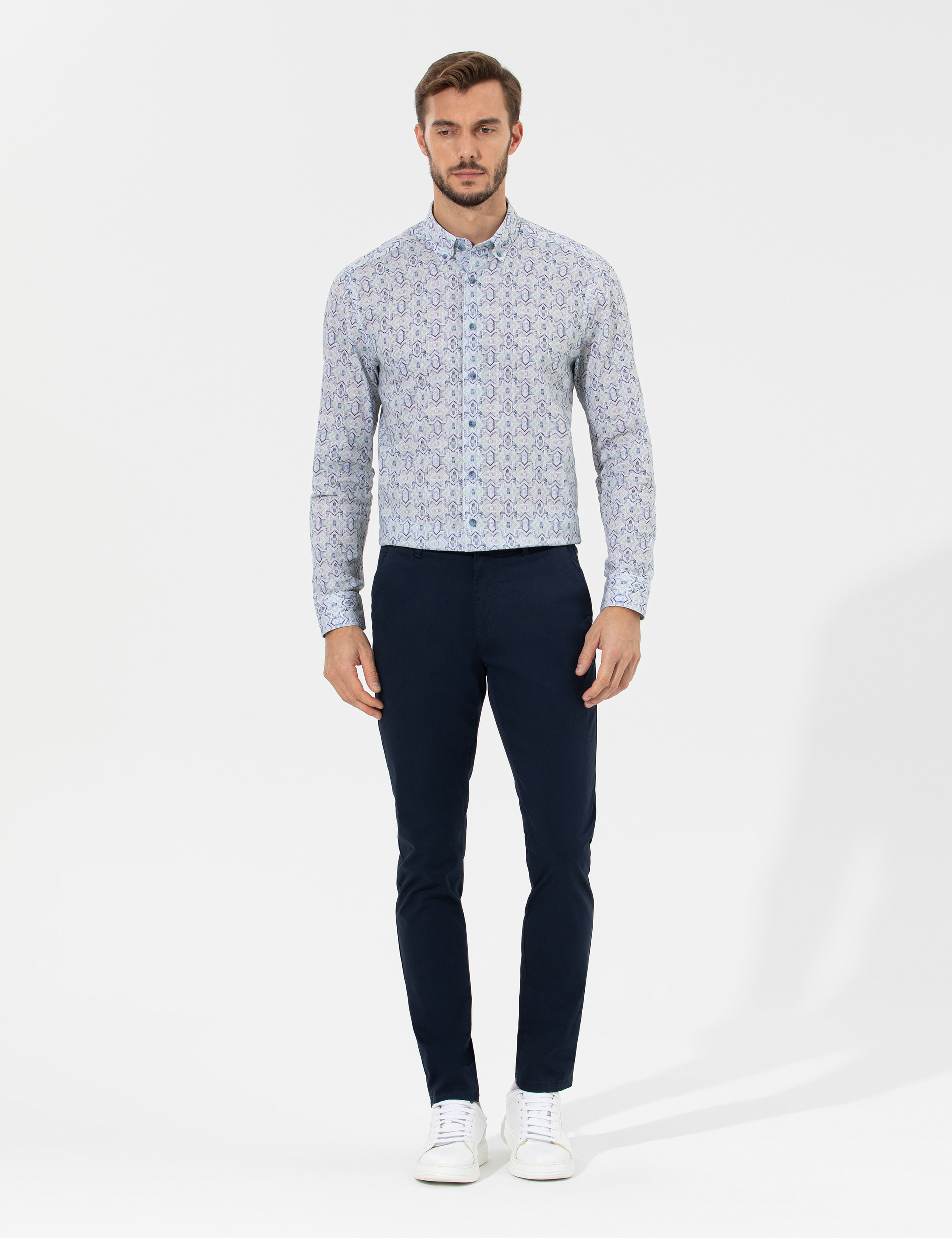 Lacivert Slim Fit Basic Chino Pantolon - Image 3
