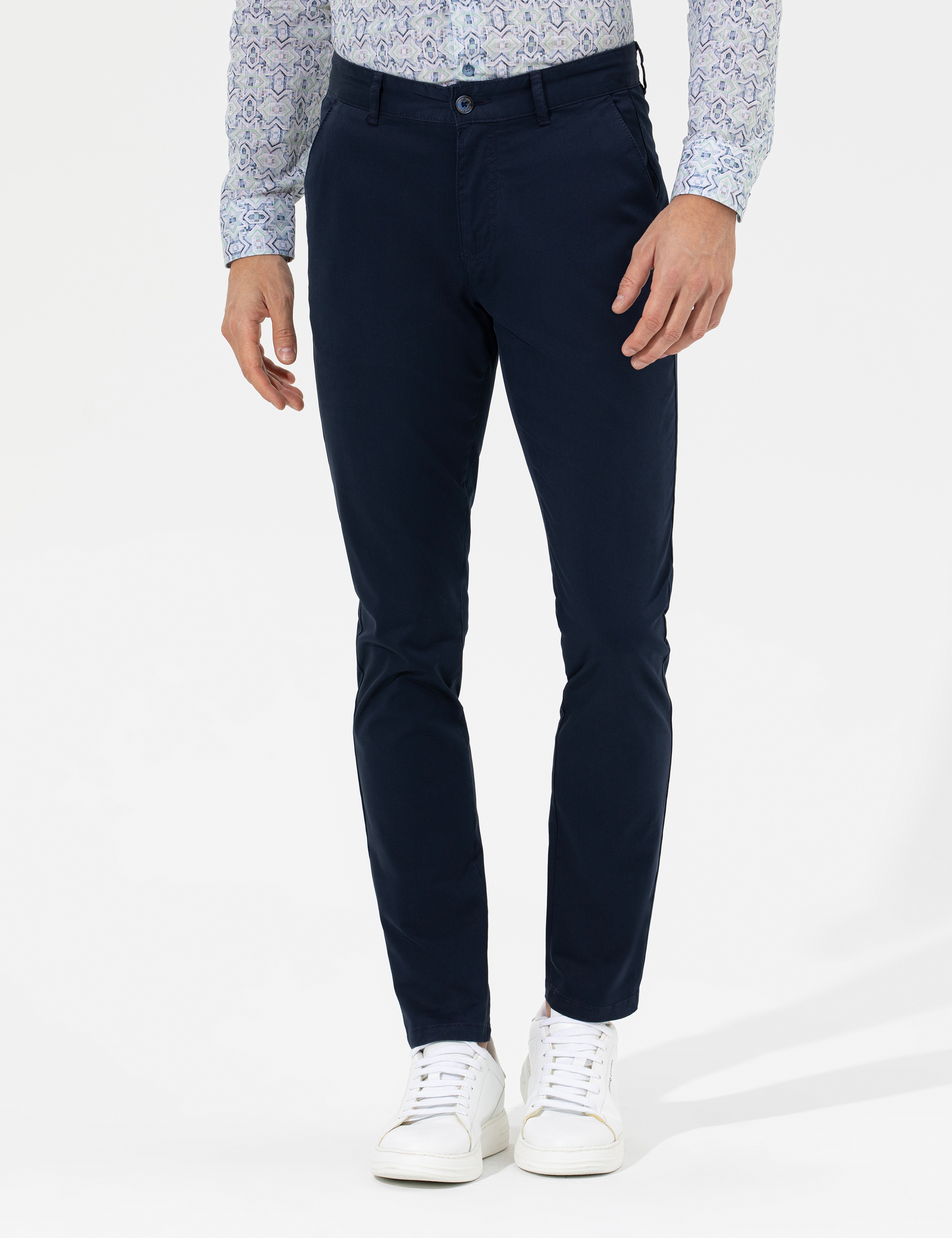 Lacivert Slim Fit Basic Chino Pantolon - Image 2