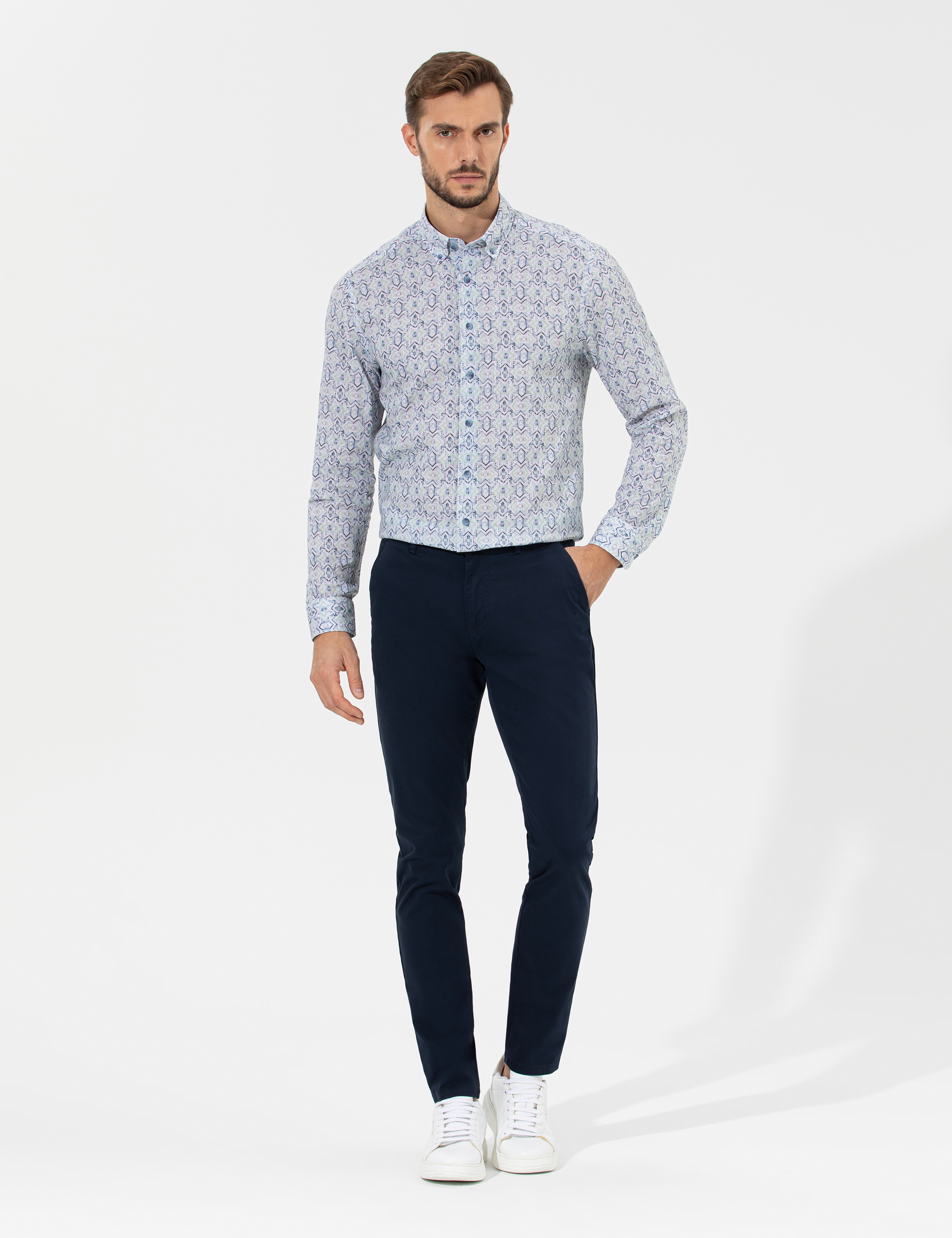 Lacivert Slim Fit Basic Chino Pantolon - Image 1