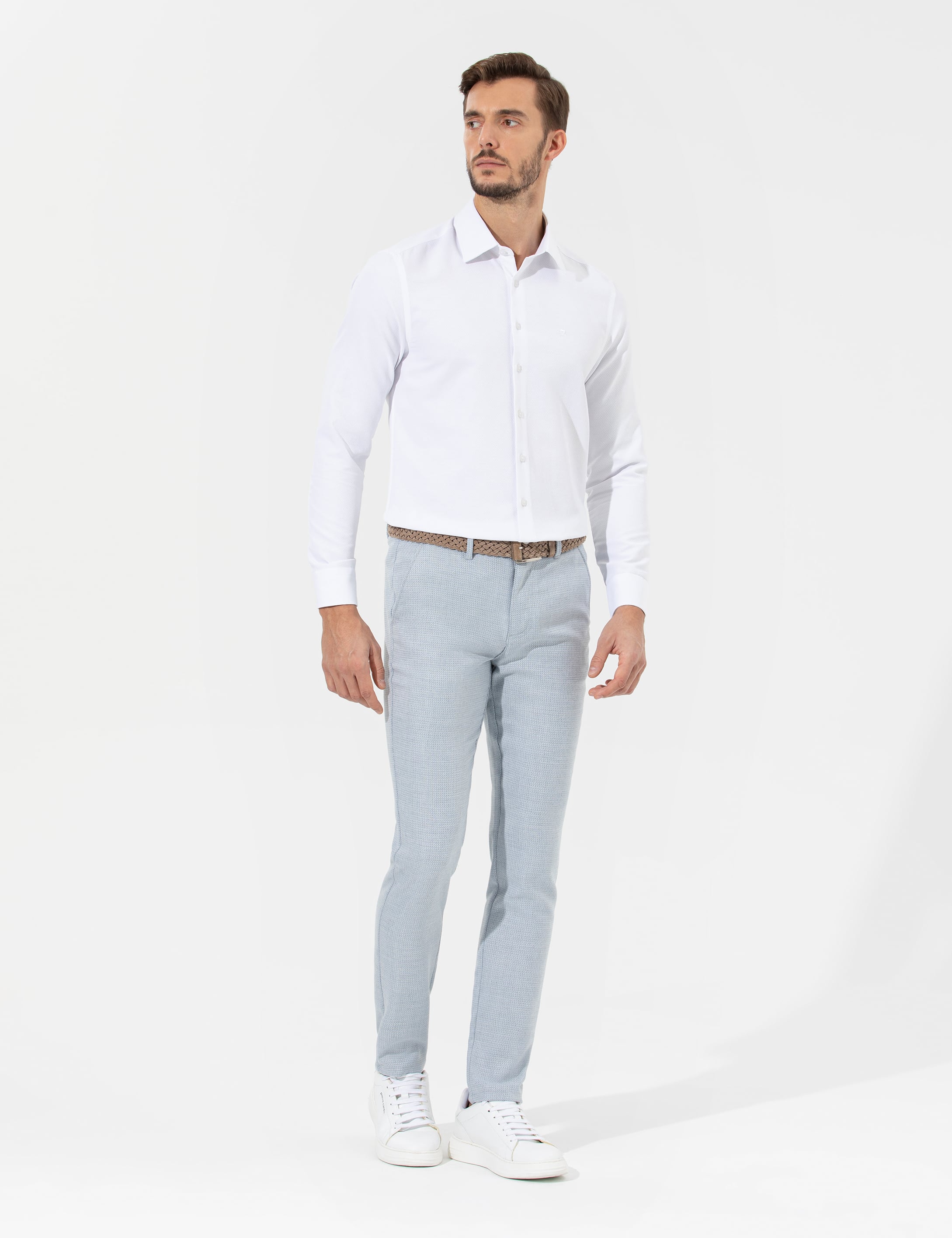 Açık Mavi Slim Fit Beli Lastikli Kanvas Pantolon