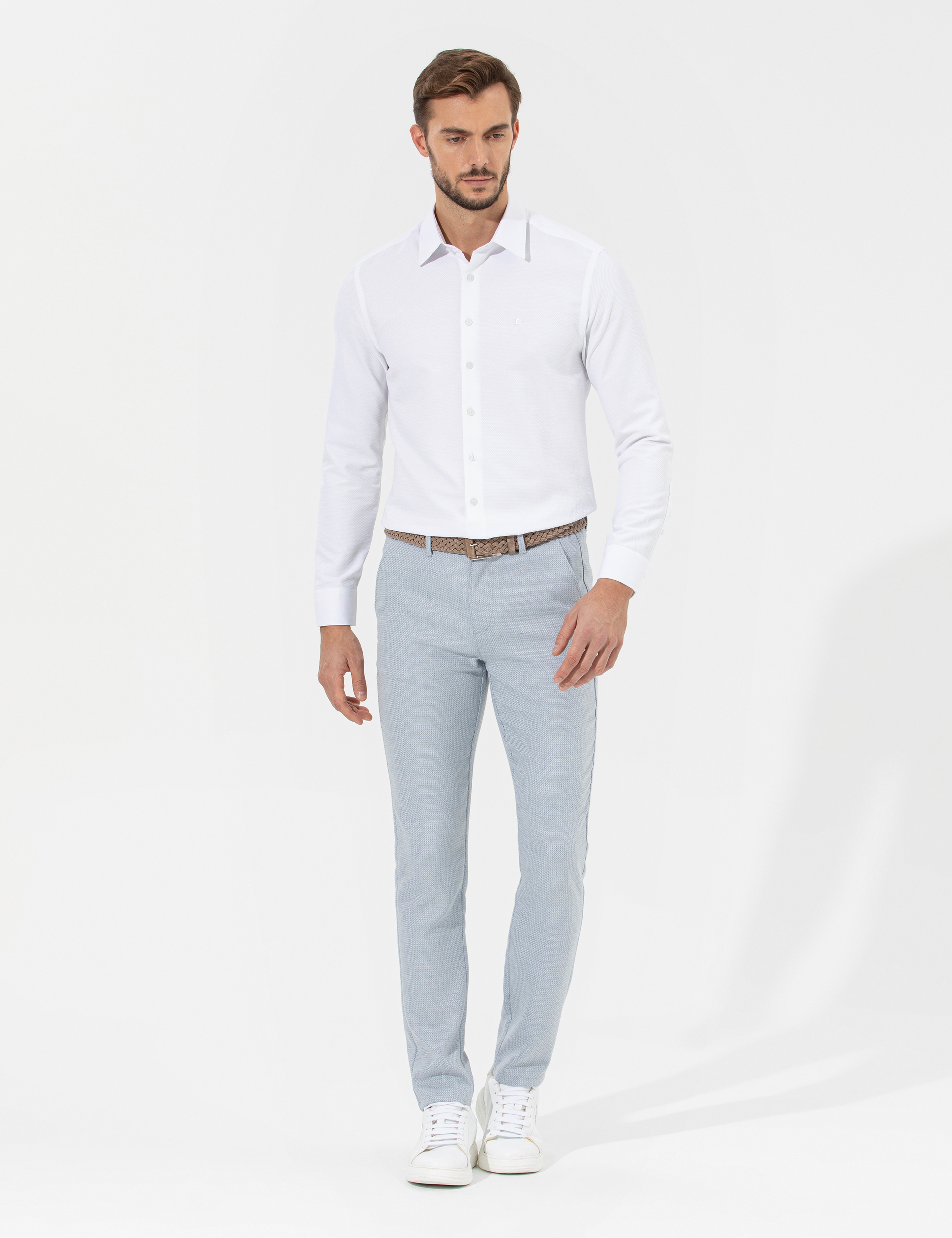 Açık Mavi Slim Fit Beli Lastikli Kanvas Pantolon