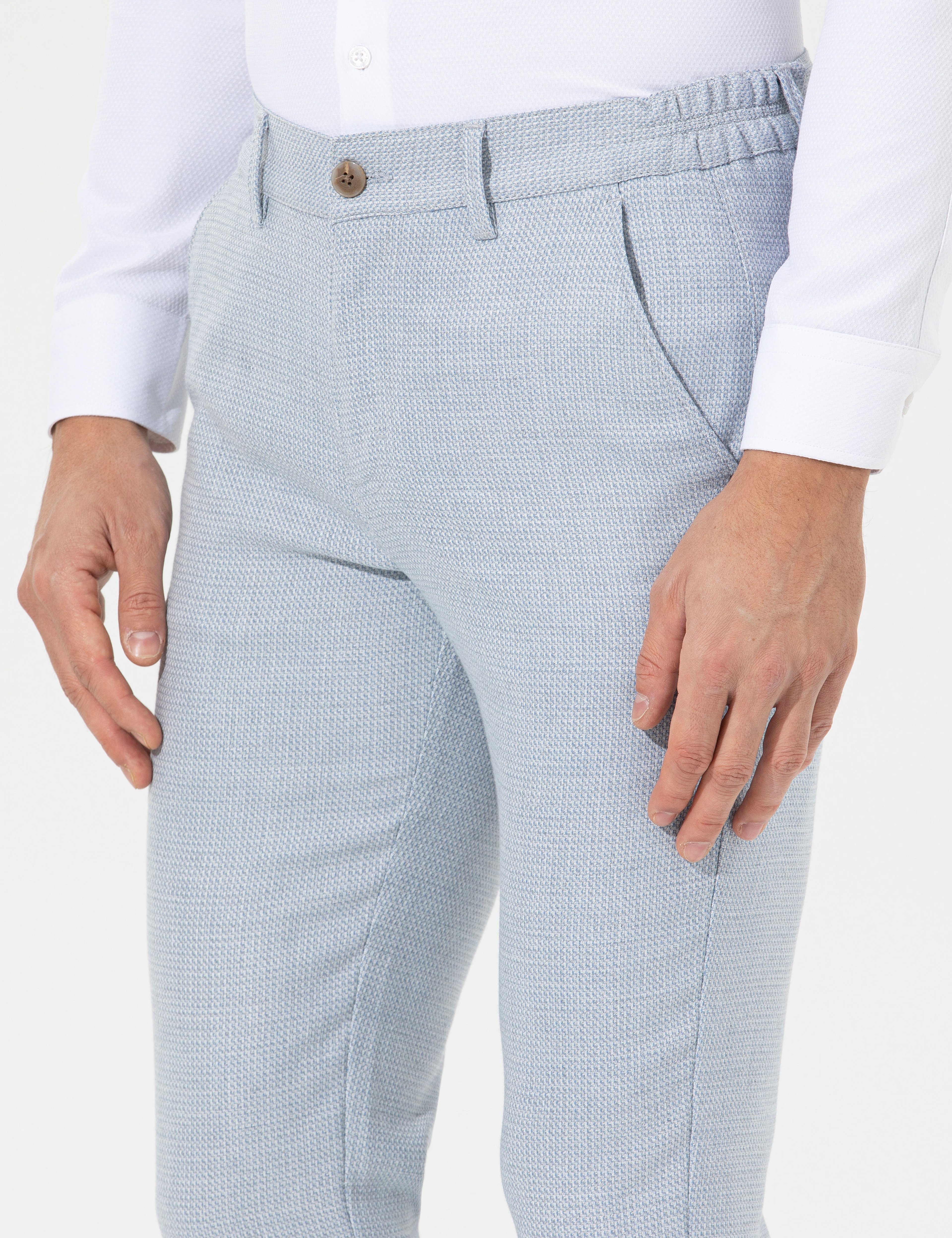 Açık Mavi Slim Fit Beli Lastikli Kanvas Pantolon