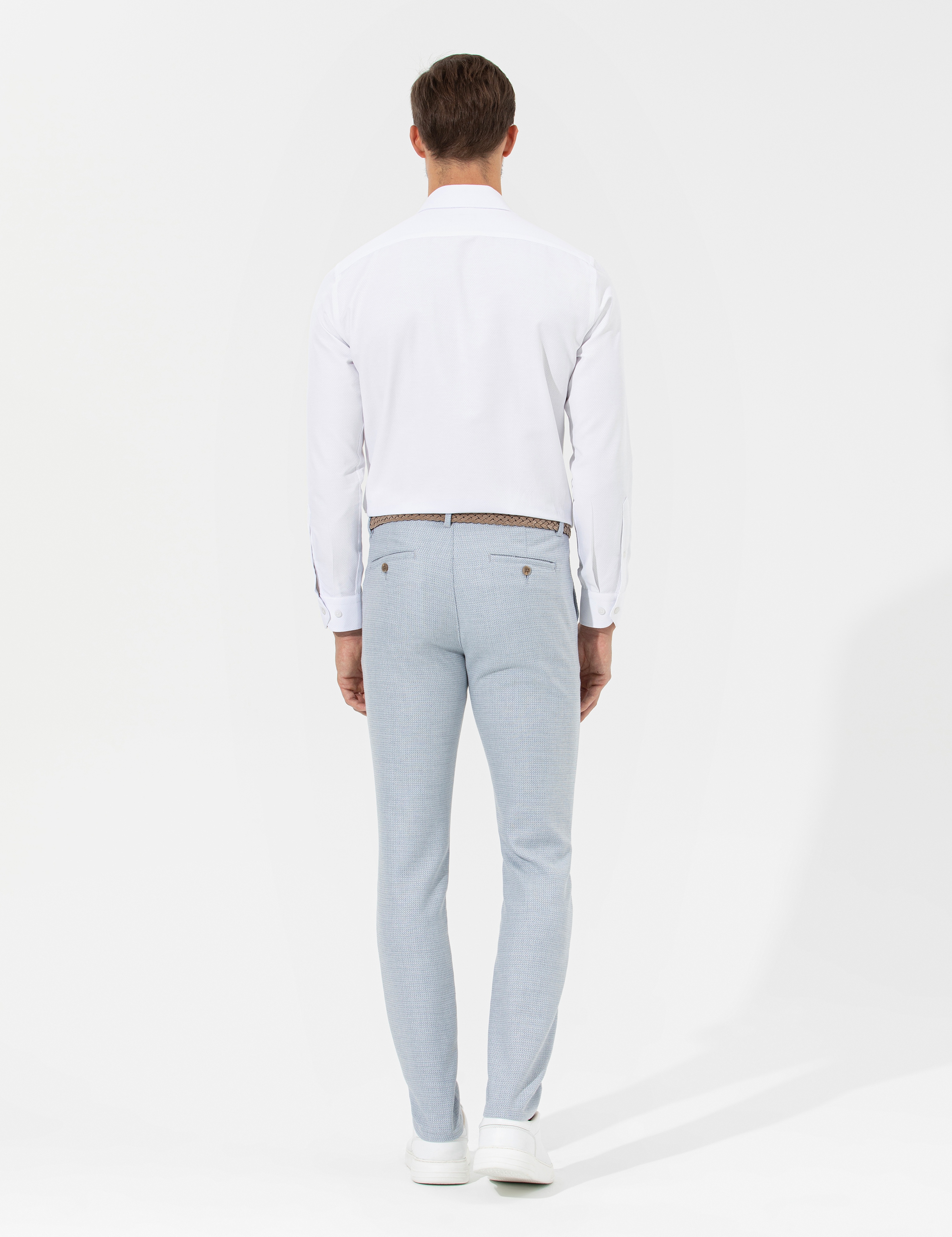 Açık Mavi Slim Fit Beli Lastikli Kanvas Pantolon - Image 6